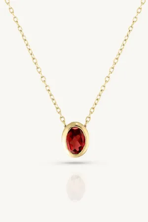 January Garnet Gold Oval Birthstone Necklace