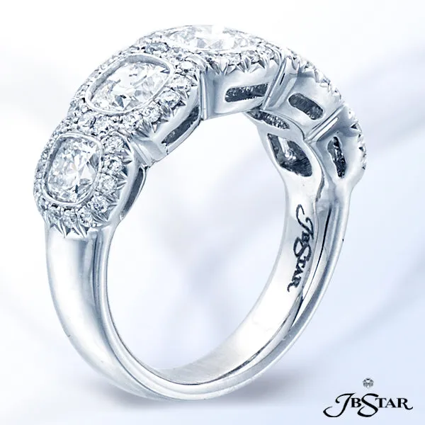 JB STAR PLATINUM DIAMOND BAND HANDCRAFTED WITH 5 PERFECTLY MATCHED, CUSHION-CUT DIAMONDS IN A BEZEL