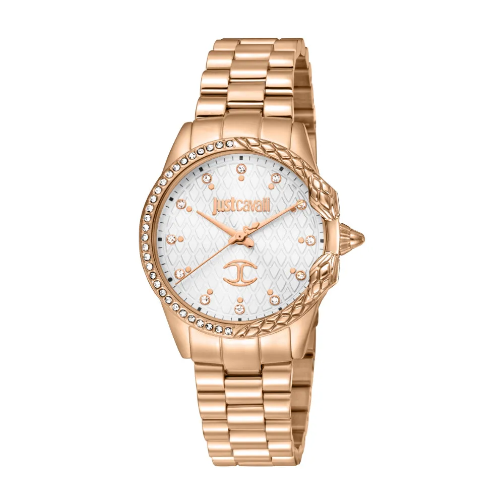 Just Cavalli Women's Rose Gold Watch with Silver Dial and Bracelet