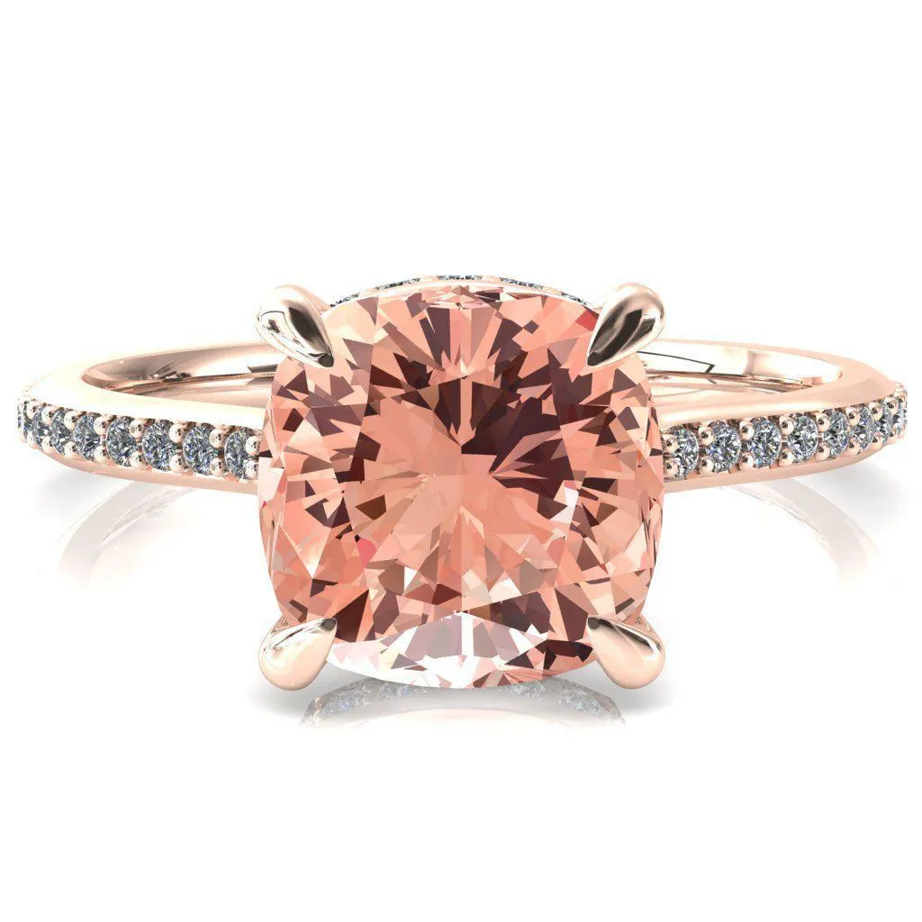 Kiki Cushion Champagne Sapphire 4 Prongs Claw Floating Halo 1/2 Pinpoint Inverted Cathedral Ring