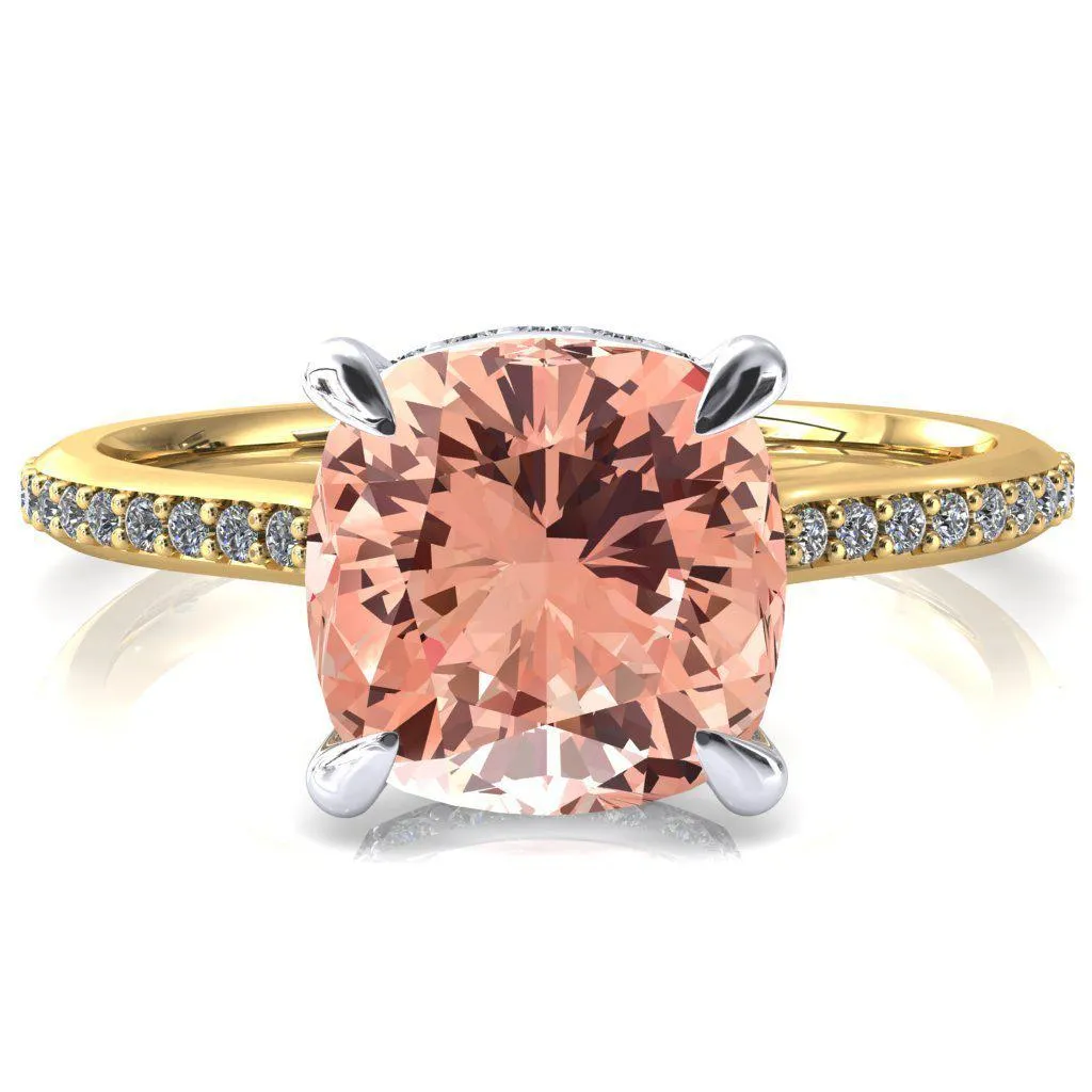 Kiki Cushion Champagne Sapphire 4 Prongs Claw Floating Halo 1/2 Pinpoint Inverted Cathedral Ring