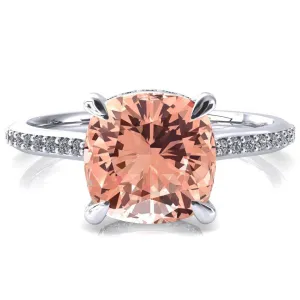 Kiki Cushion Champagne Sapphire 4 Prongs Claw Floating Halo 1/2 Pinpoint Inverted Cathedral Ring