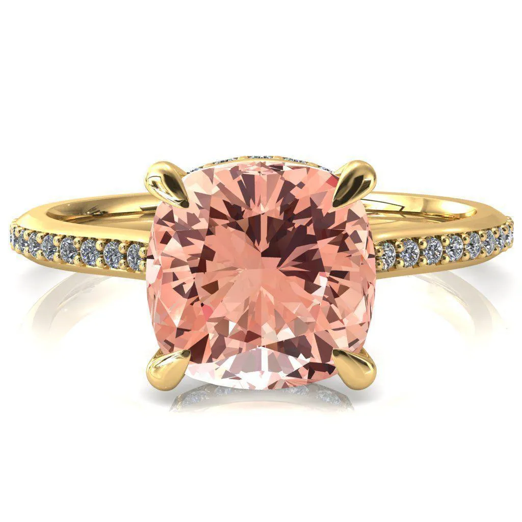 Kiki Cushion Champagne Sapphire 4 Prongs Claw Floating Halo 1/2 Pinpoint Inverted Cathedral Ring