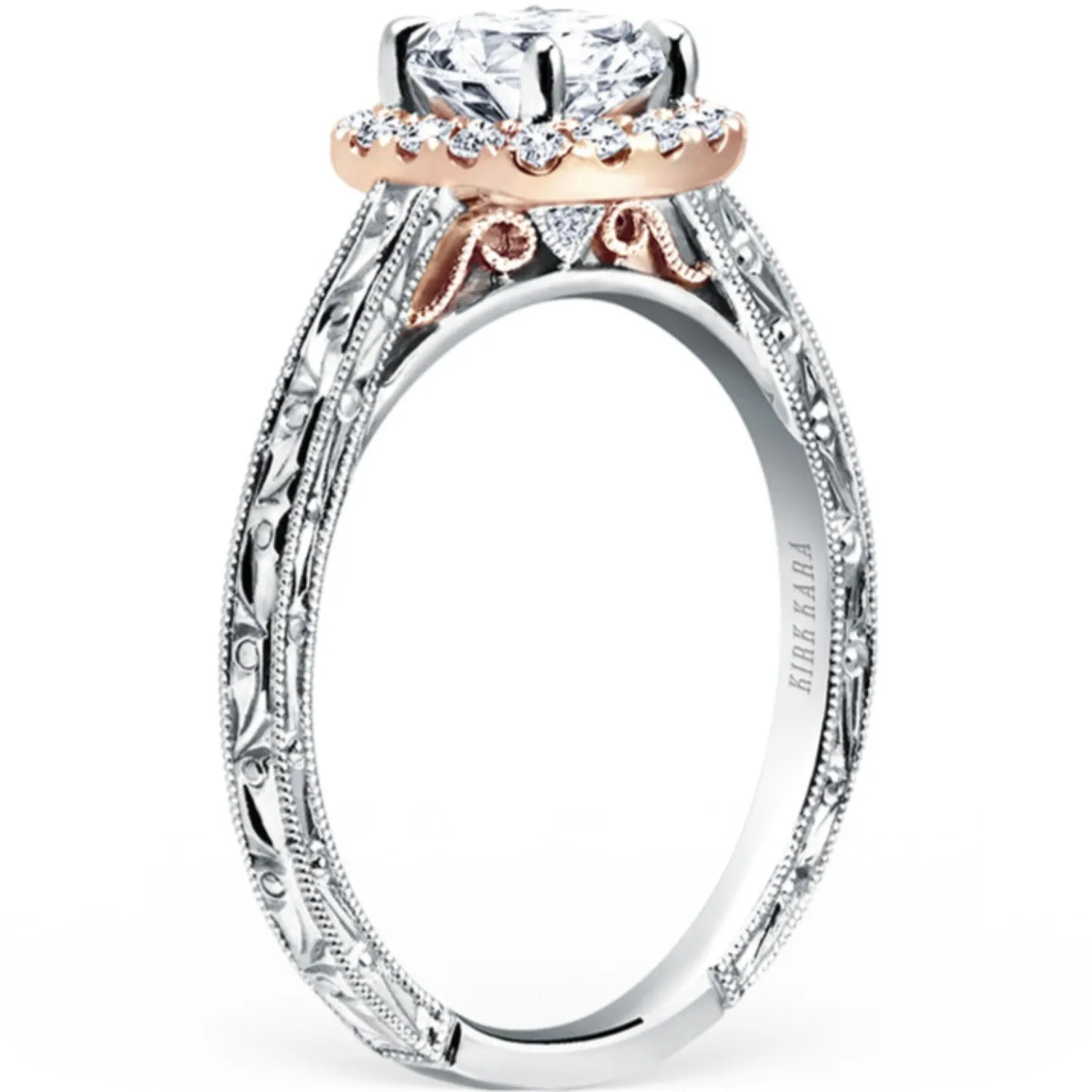 Kirk Kara "Carmella" Cushion Halo Round Cut Diamond Engagement Ring