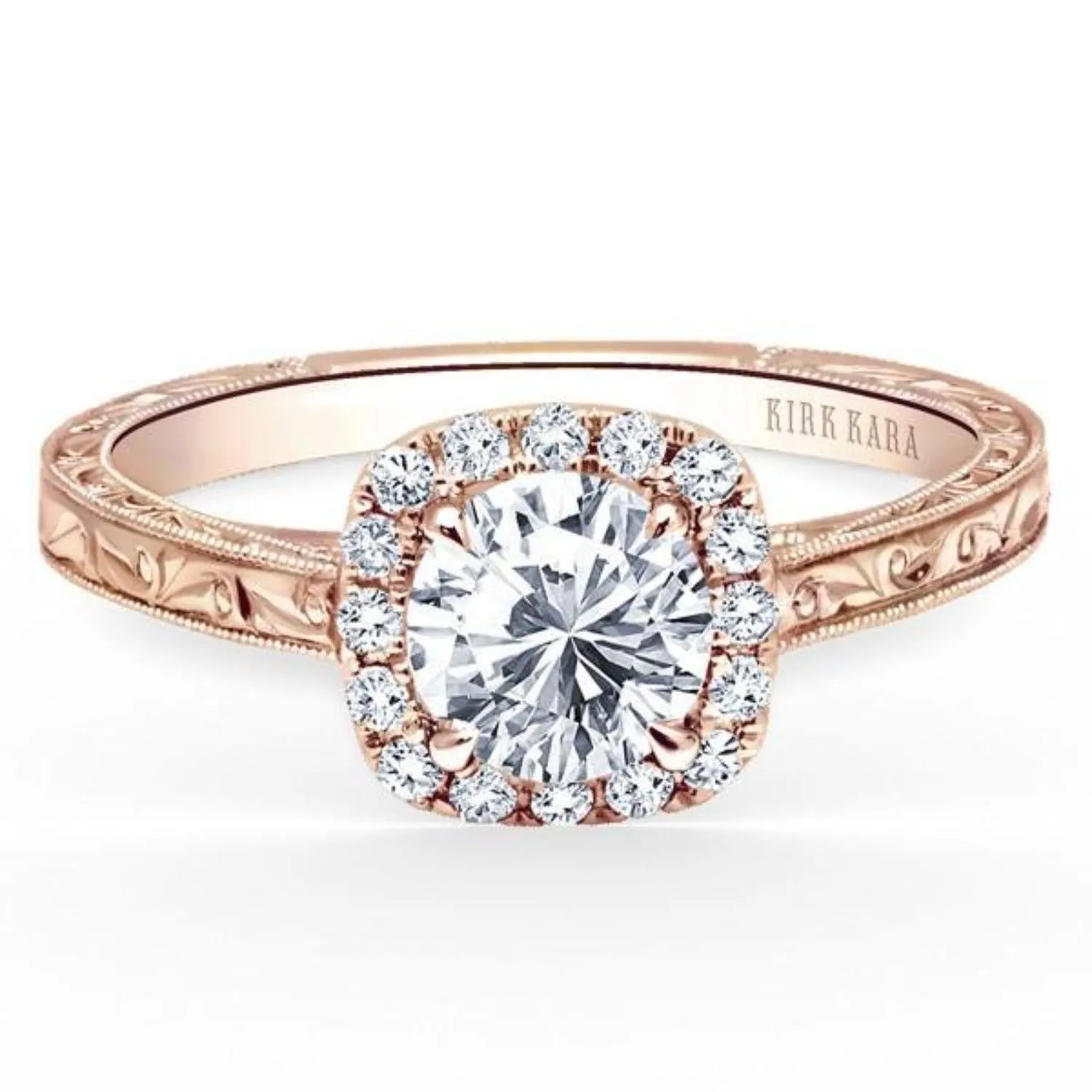Kirk Kara "Carmella" Cushion Halo Round Cut Diamond Engagement Ring