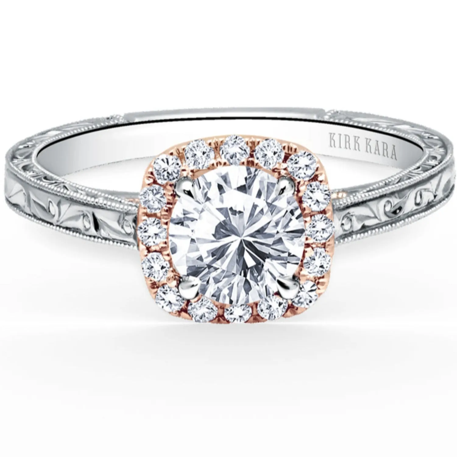 Kirk Kara "Carmella" Cushion Halo Round Cut Diamond Engagement Ring