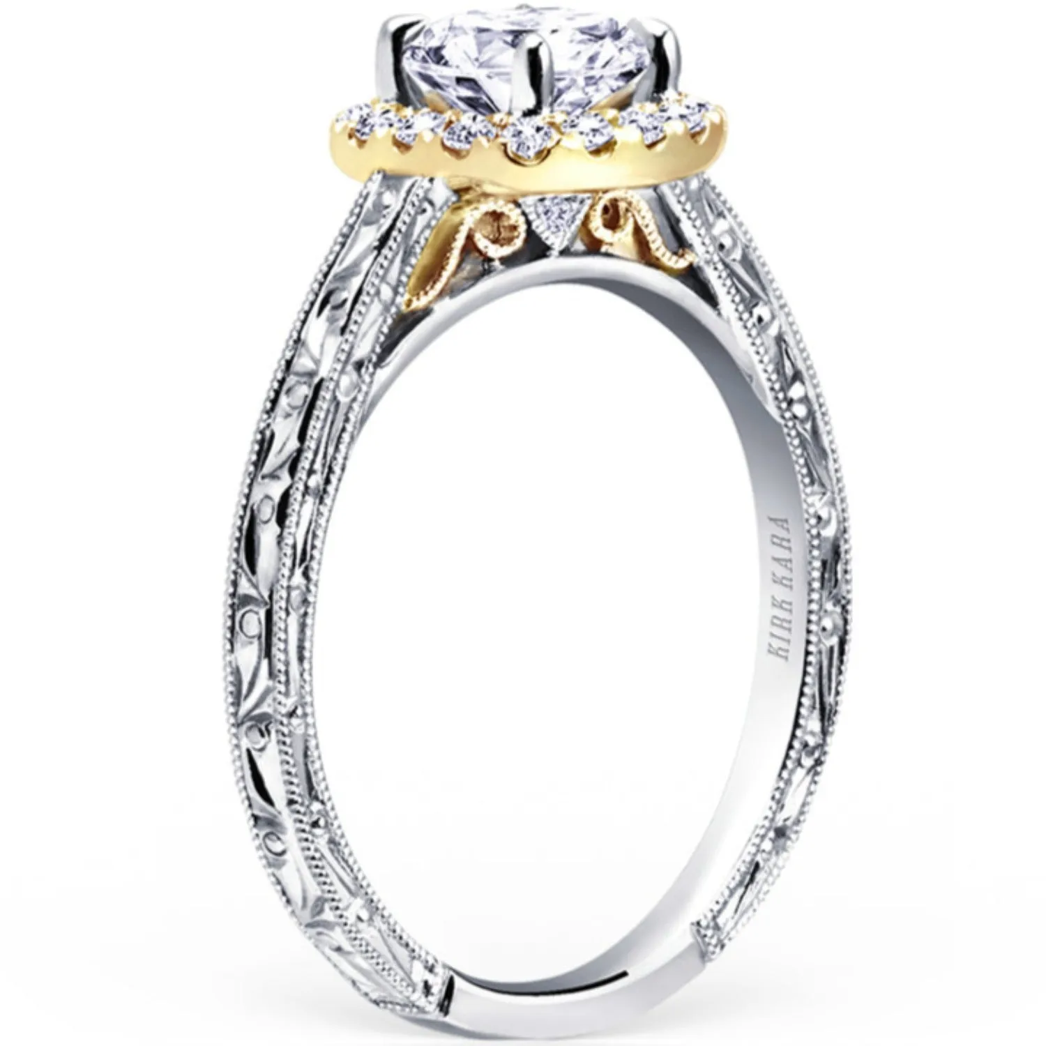 Kirk Kara "Carmella" Cushion Halo Round Cut Diamond Engagement Ring
