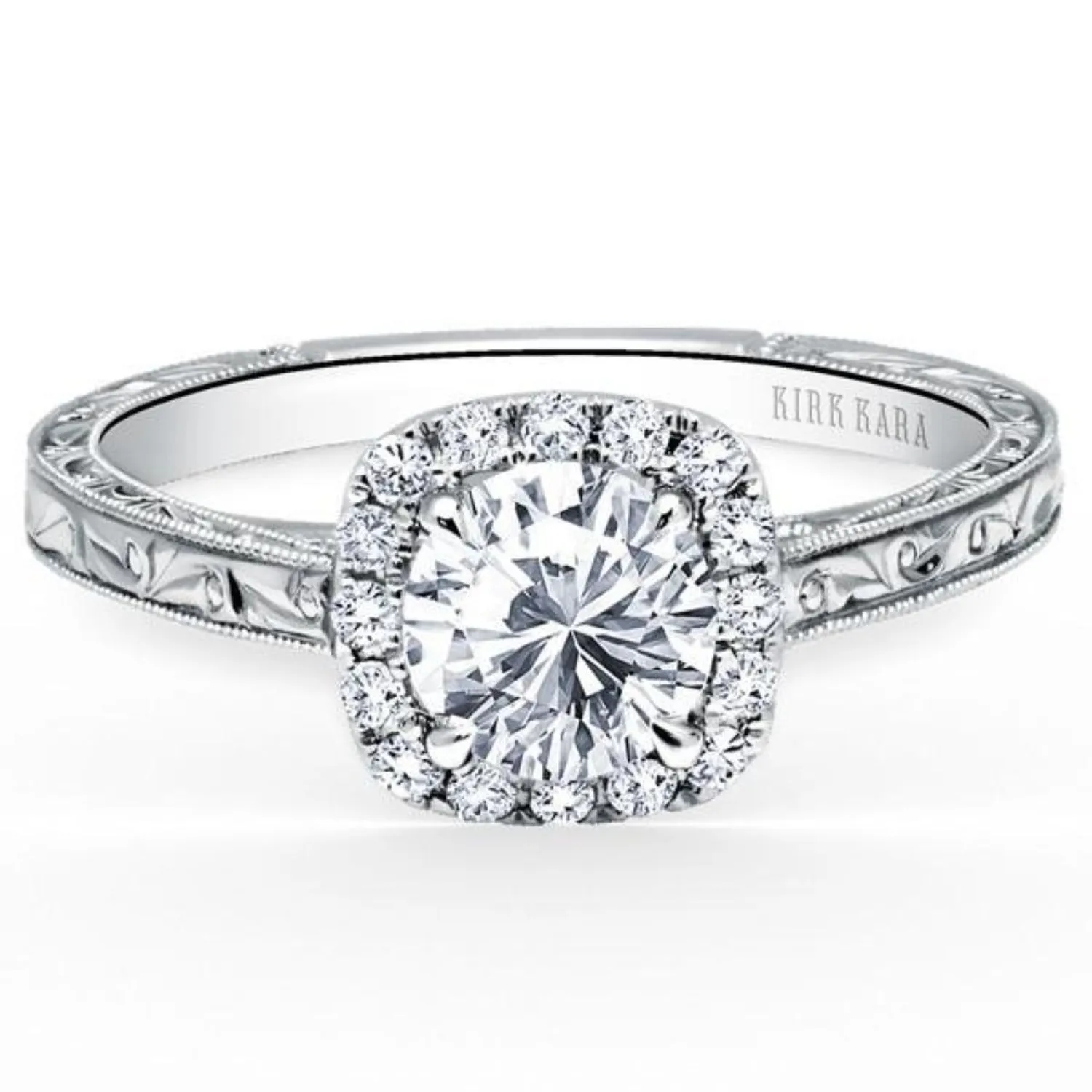 Kirk Kara "Carmella" Cushion Halo Round Cut Diamond Engagement Ring