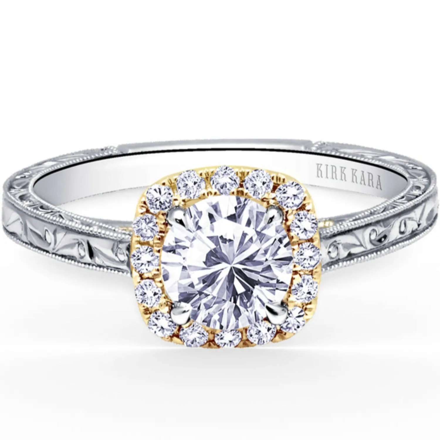 Kirk Kara "Carmella" Cushion Halo Round Cut Diamond Engagement Ring