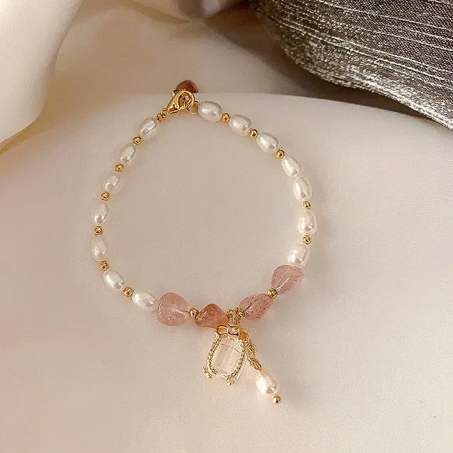 Korean New Fashion Pearl Purple Crystal Bracelet Woman Sweet Luxury Lucky Bracelet Gift for Girlfriend Female 2020 Party Jewelry