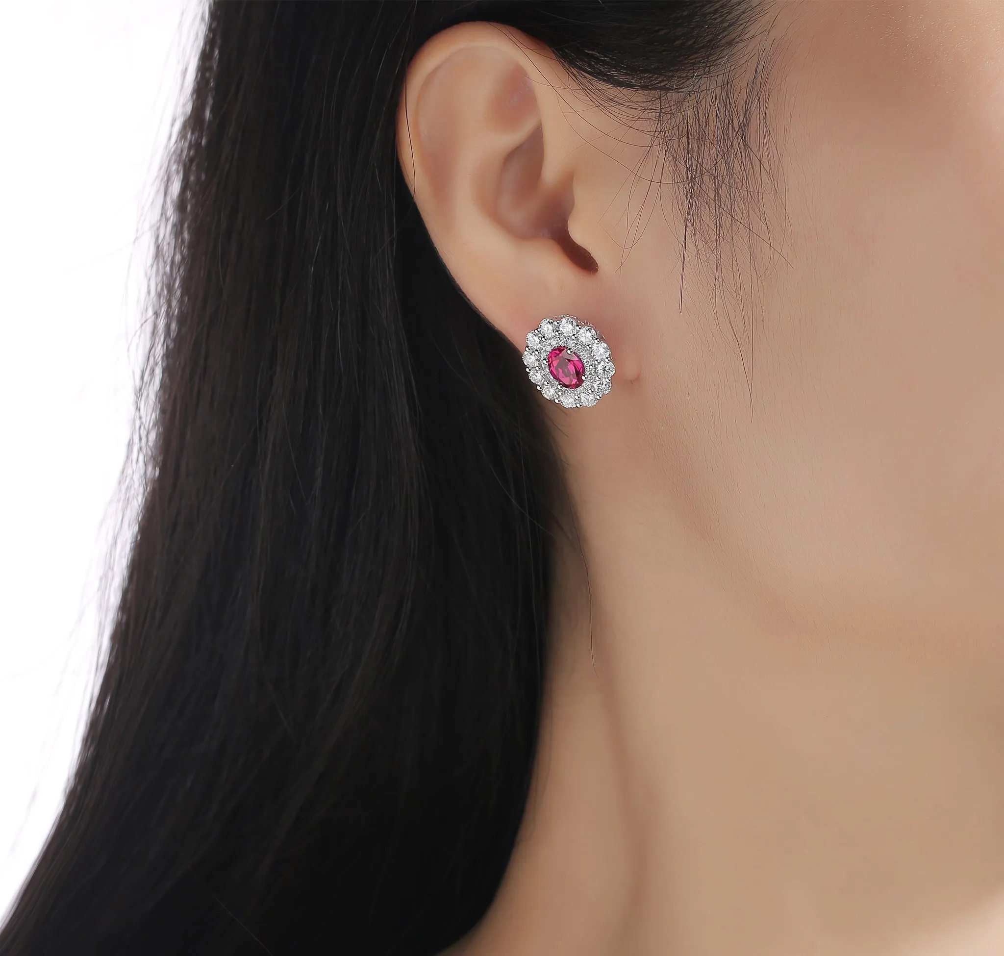 Lab Grown Diamond 4.47ctw Halo Stud Earrings <br> E-01911RUW