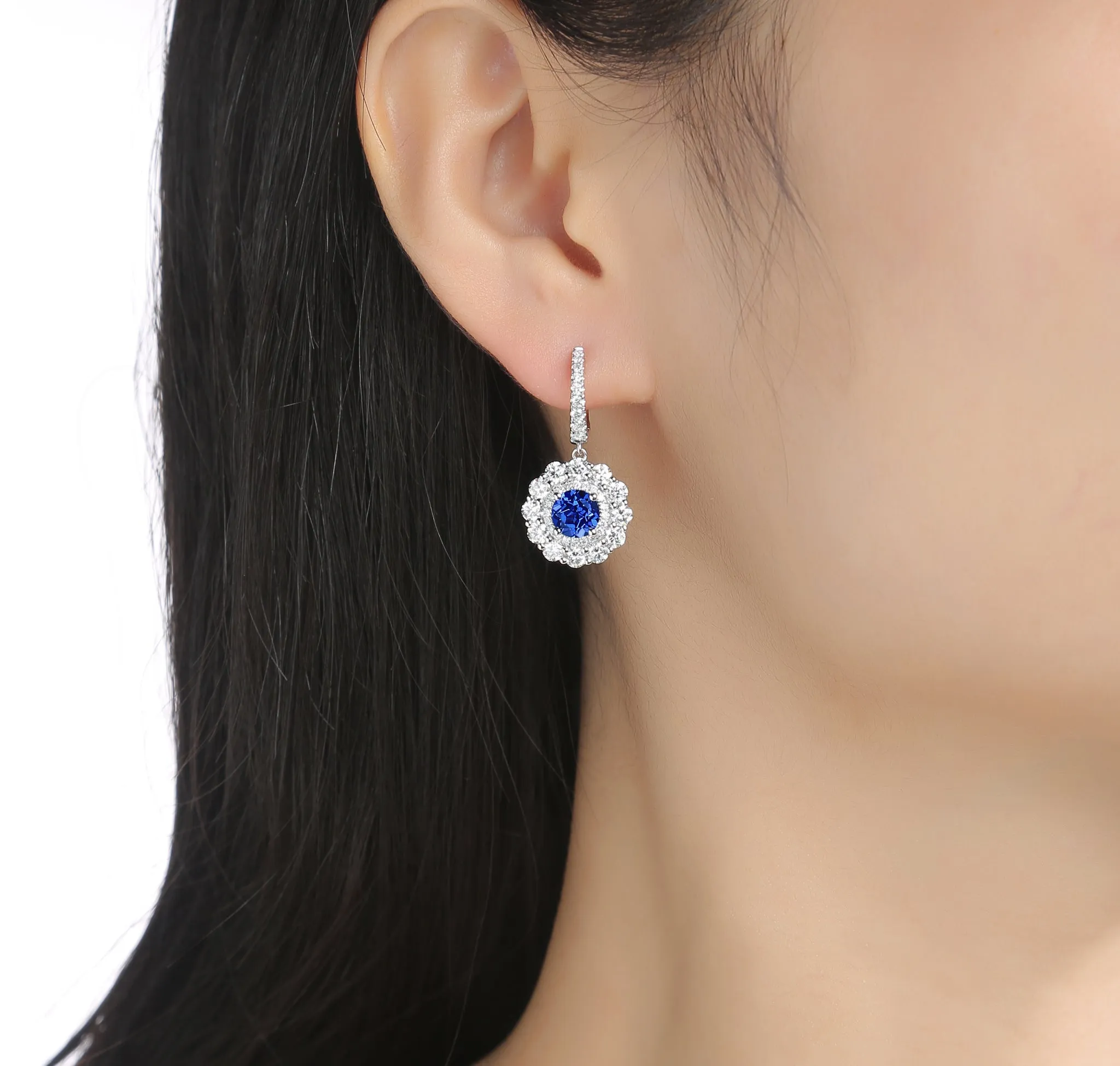 Lab Grown Diamond 4.53ctw Halo Drop Dangle Earrings <br> E-01914BSA