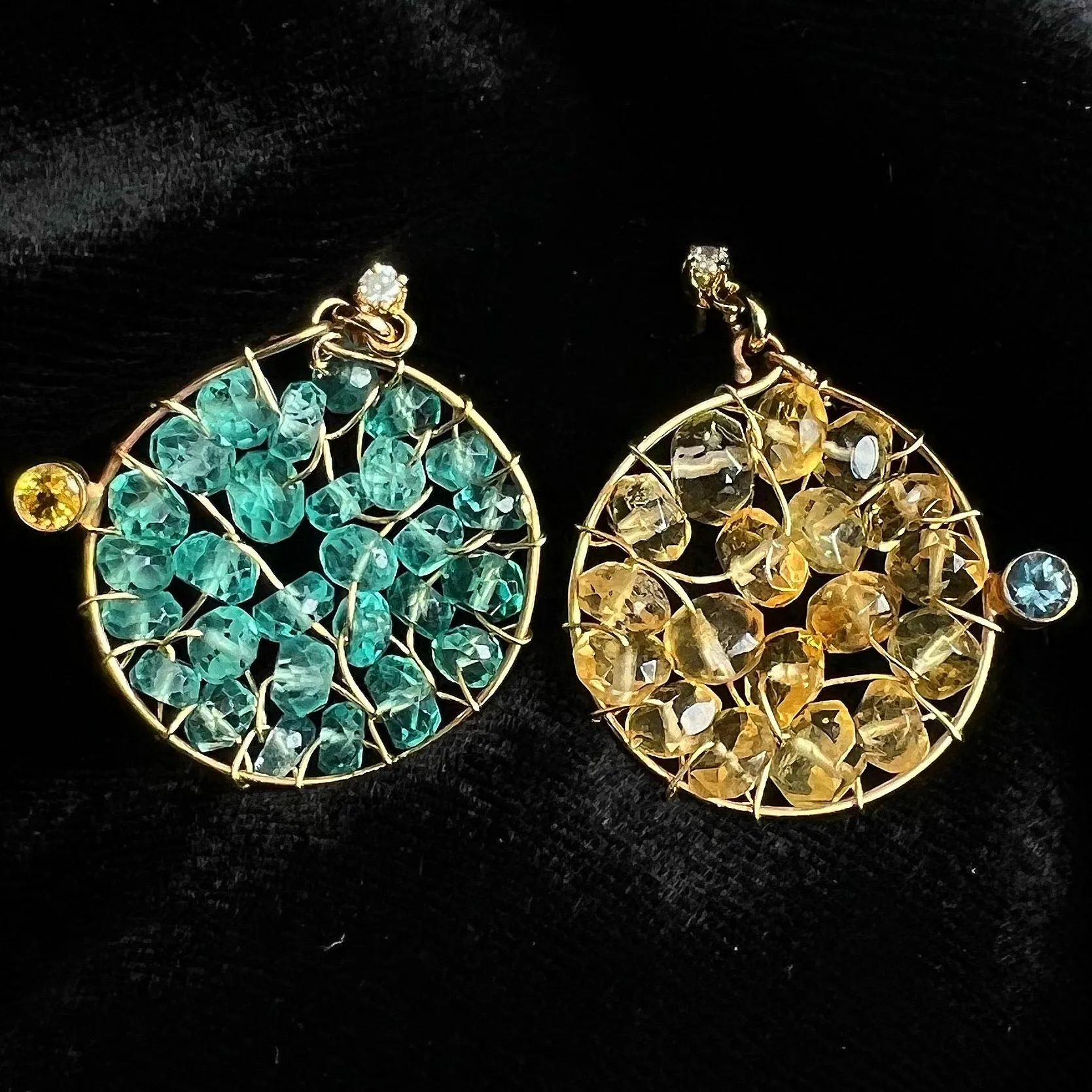 Lace Blue Topaz and Citrine with Diamonds Earrings