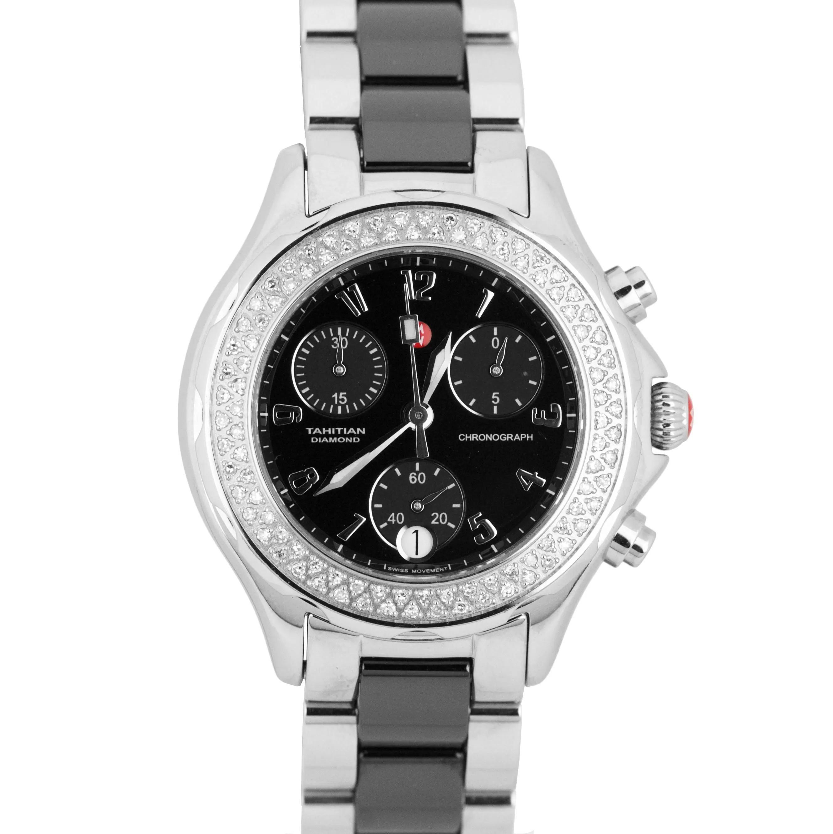 Ladies Michele Tahitian Diamond Ceramic 35mm Chronograph Watch MWW12C000003