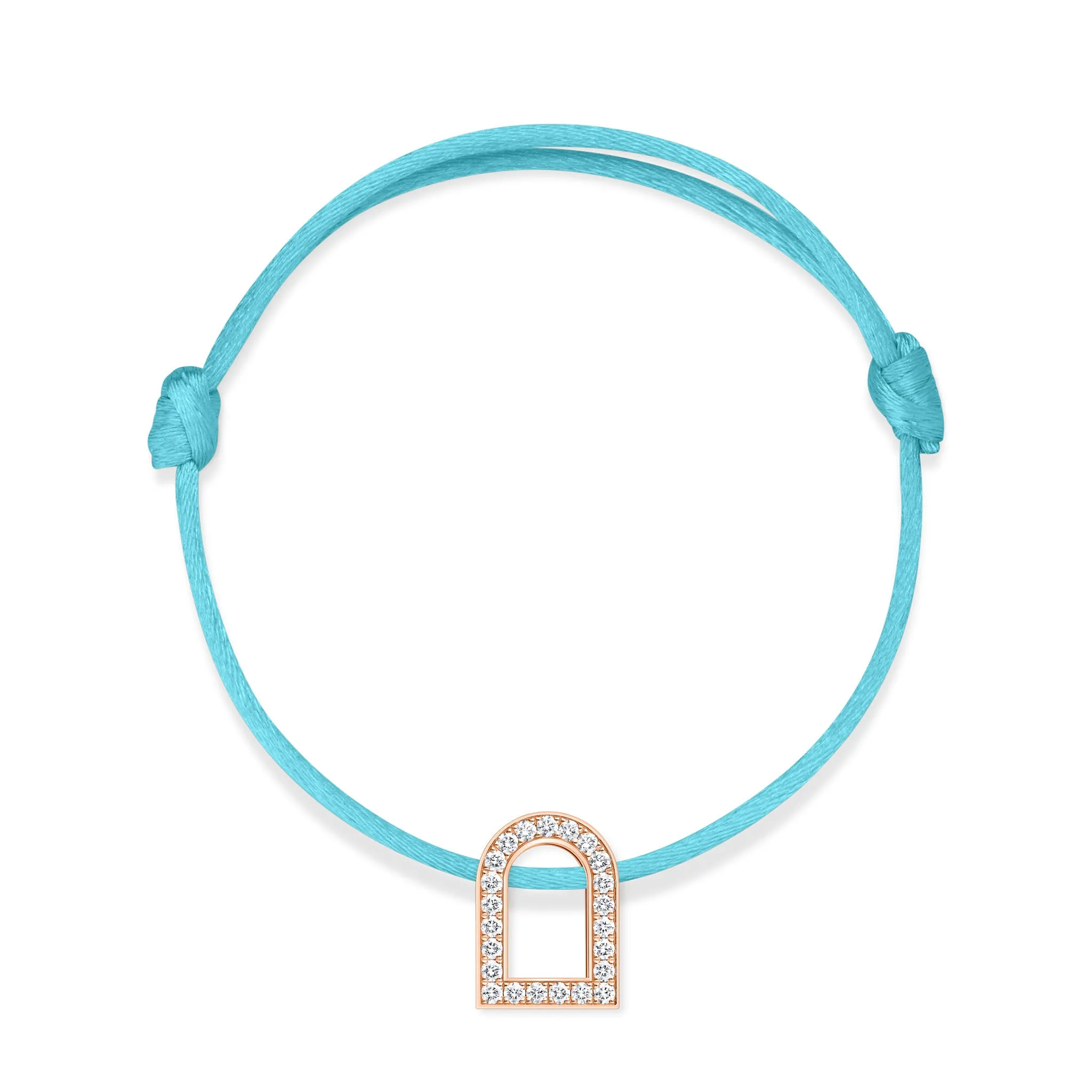 L'Arc Voyage Charm GM, 18k Rose Gold with Galerie Diamonds on Silk Cord Bracelet