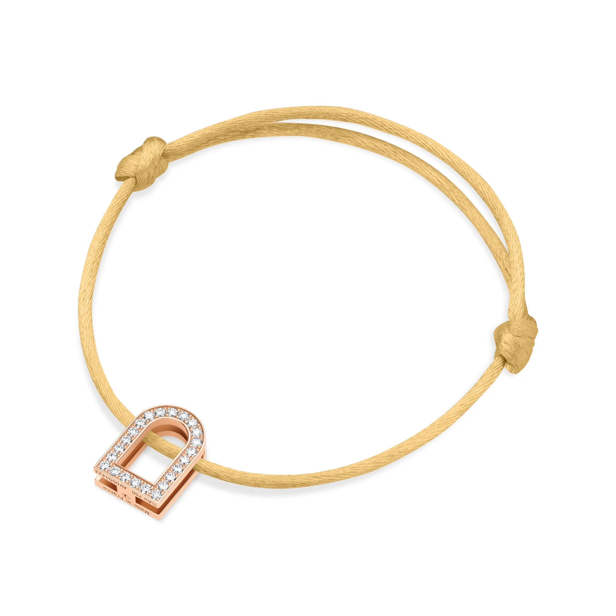 L'Arc Voyage Charm GM, 18k Rose Gold with Galerie Diamonds on Silk Cord Bracelet