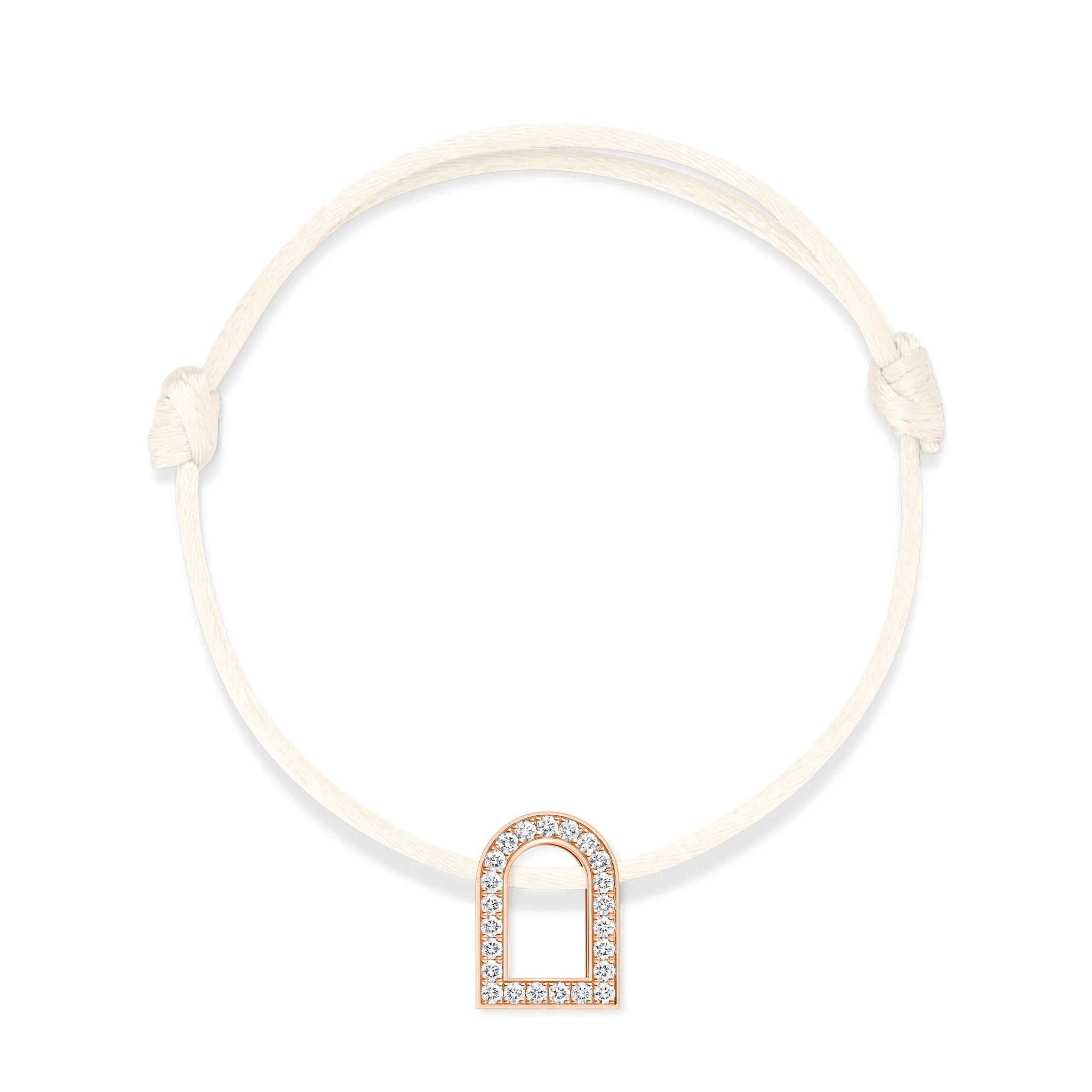 L'Arc Voyage Charm GM, 18k Rose Gold with Galerie Diamonds on Silk Cord Bracelet