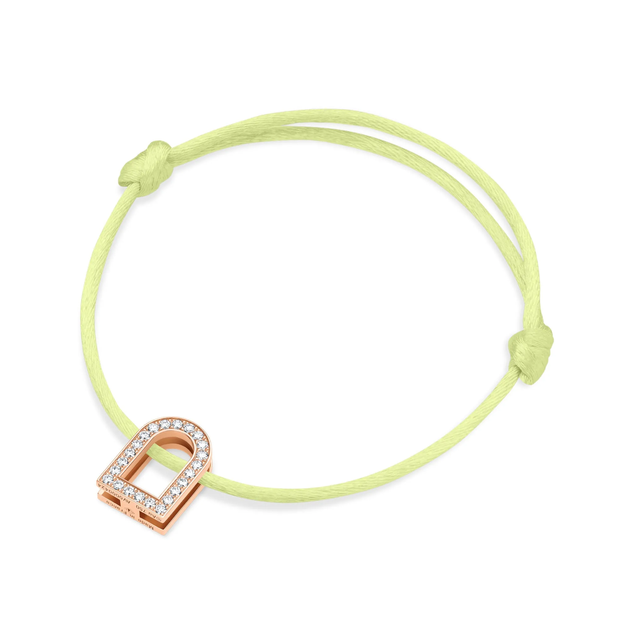 L'Arc Voyage Charm GM, 18k Rose Gold with Galerie Diamonds on Silk Cord Bracelet