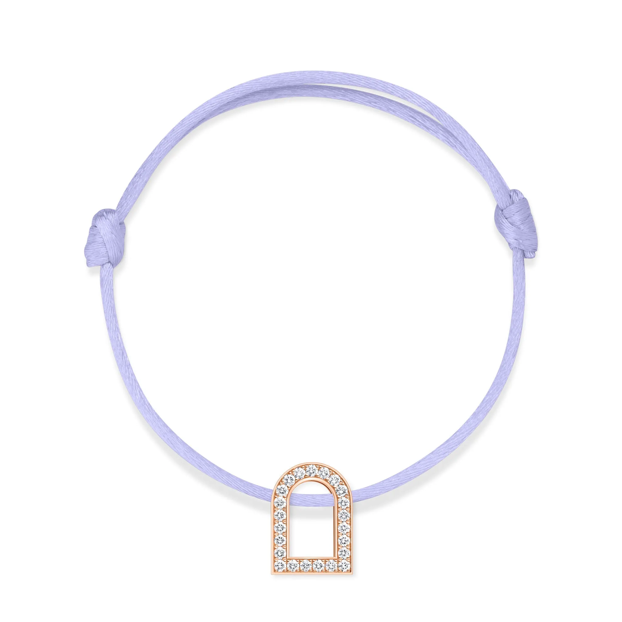 L'Arc Voyage Charm GM, 18k Rose Gold with Galerie Diamonds on Silk Cord Bracelet