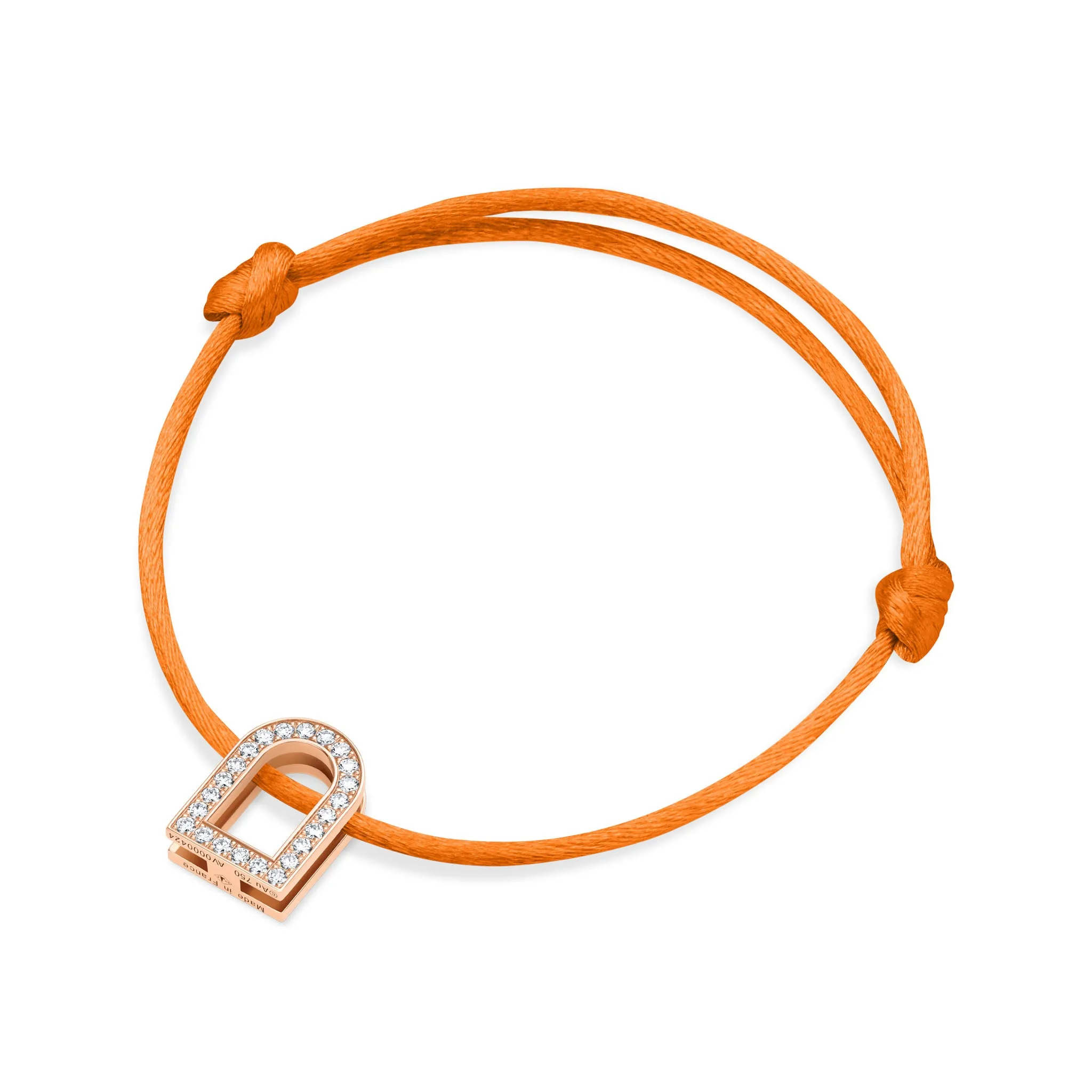 L'Arc Voyage Charm GM, 18k Rose Gold with Galerie Diamonds on Silk Cord Bracelet
