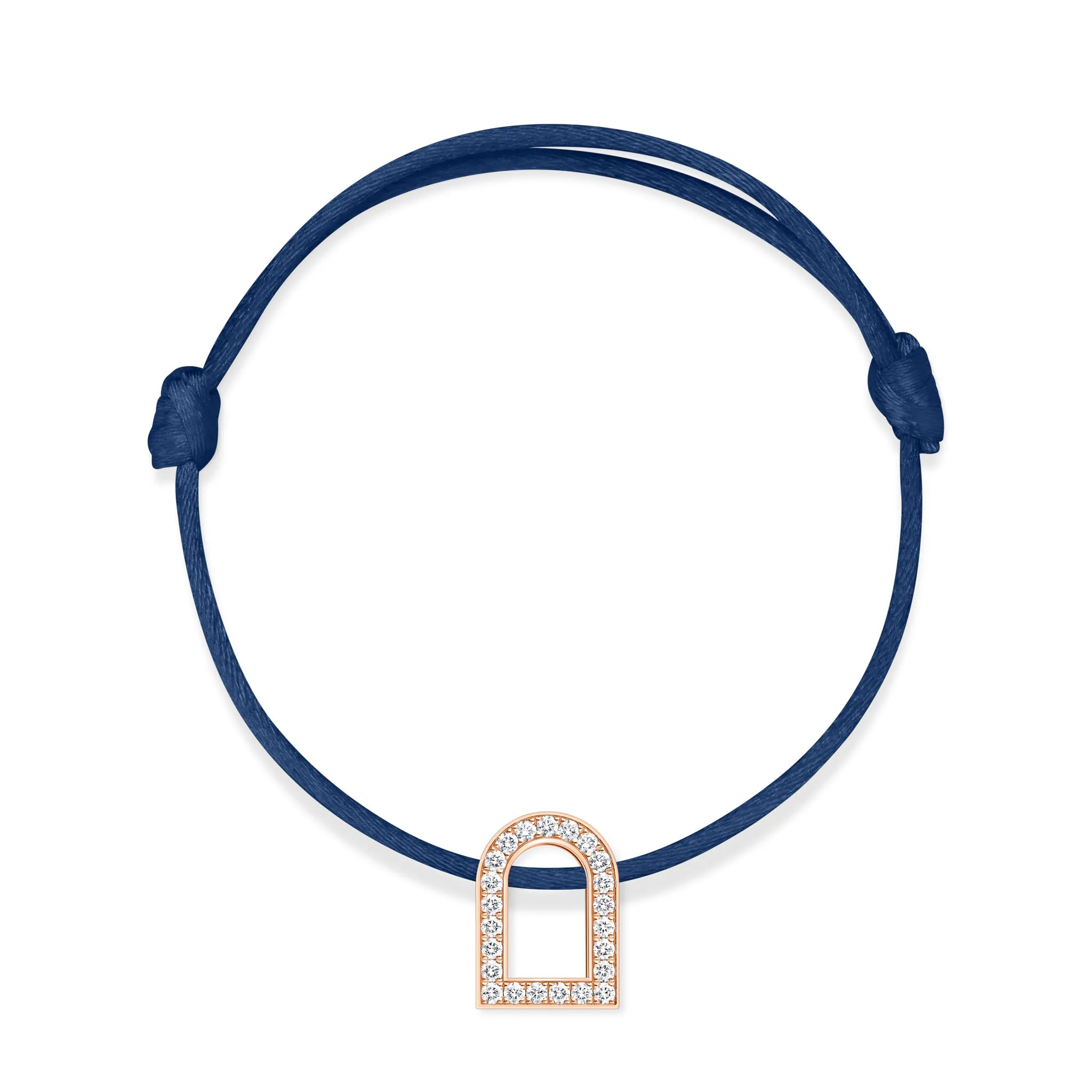 L'Arc Voyage Charm GM, 18k Rose Gold with Galerie Diamonds on Silk Cord Bracelet