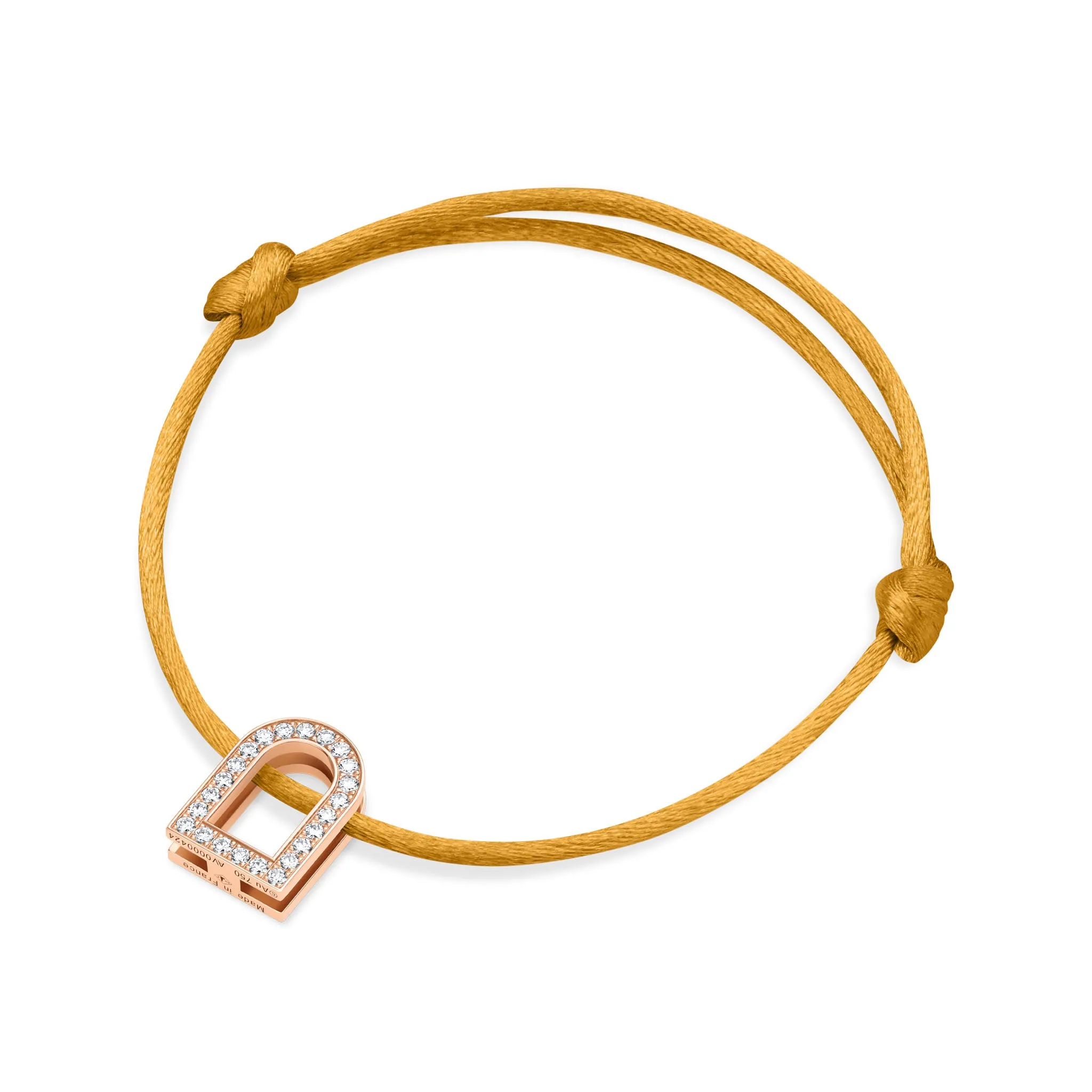 L'Arc Voyage Charm GM, 18k Rose Gold with Galerie Diamonds on Silk Cord Bracelet