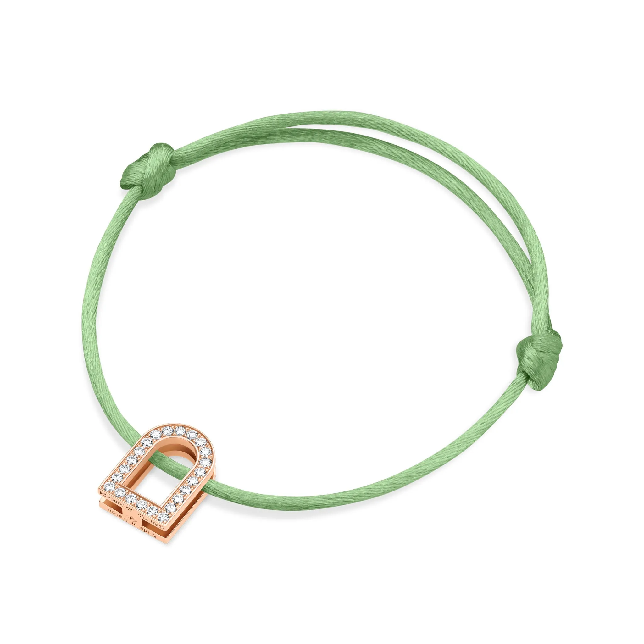 L'Arc Voyage Charm GM, 18k Rose Gold with Galerie Diamonds on Silk Cord Bracelet