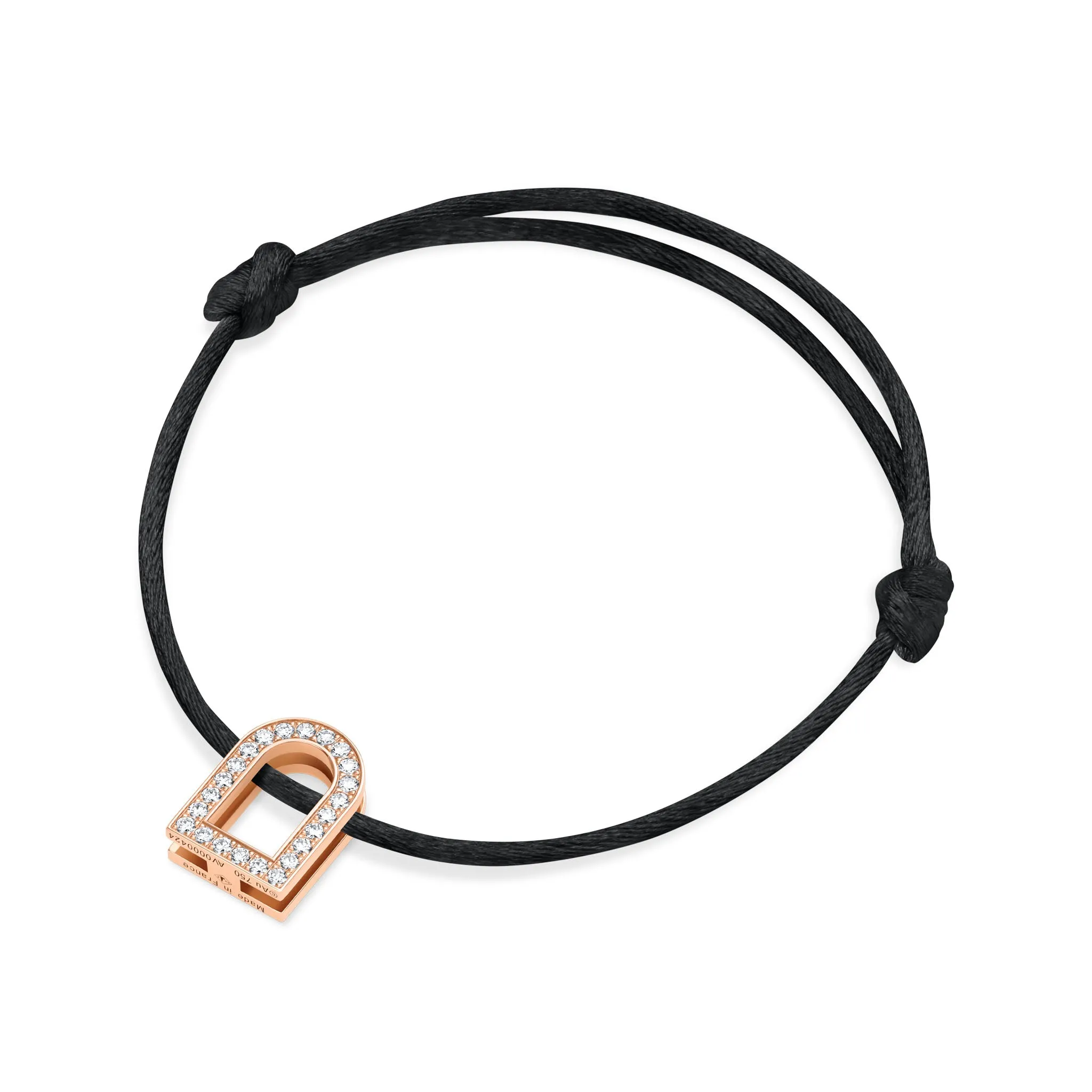 L'Arc Voyage Charm GM, 18k Rose Gold with Galerie Diamonds on Silk Cord Bracelet