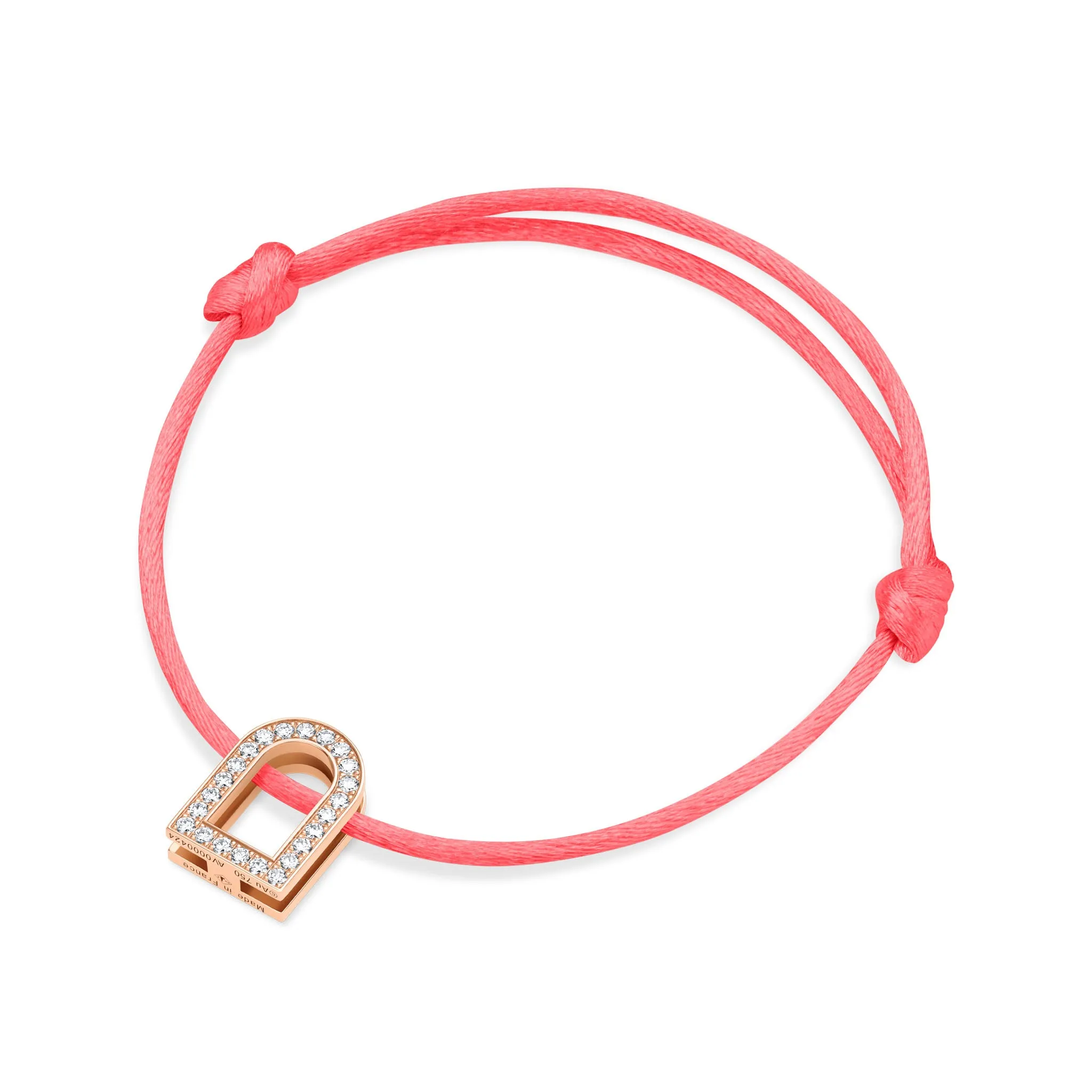 L'Arc Voyage Charm GM, 18k Rose Gold with Galerie Diamonds on Silk Cord Bracelet