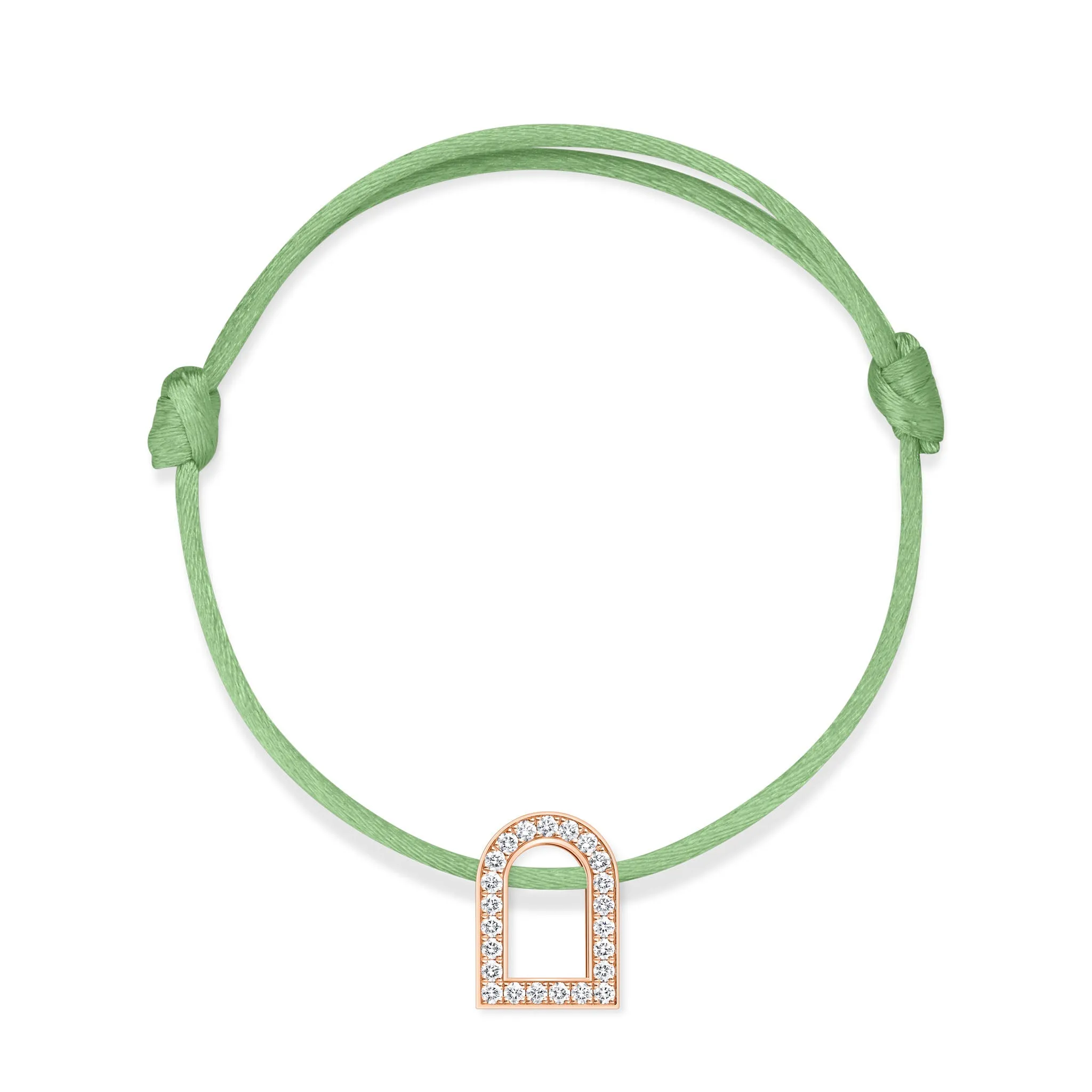 L'Arc Voyage Charm GM, 18k Rose Gold with Galerie Diamonds on Silk Cord Bracelet