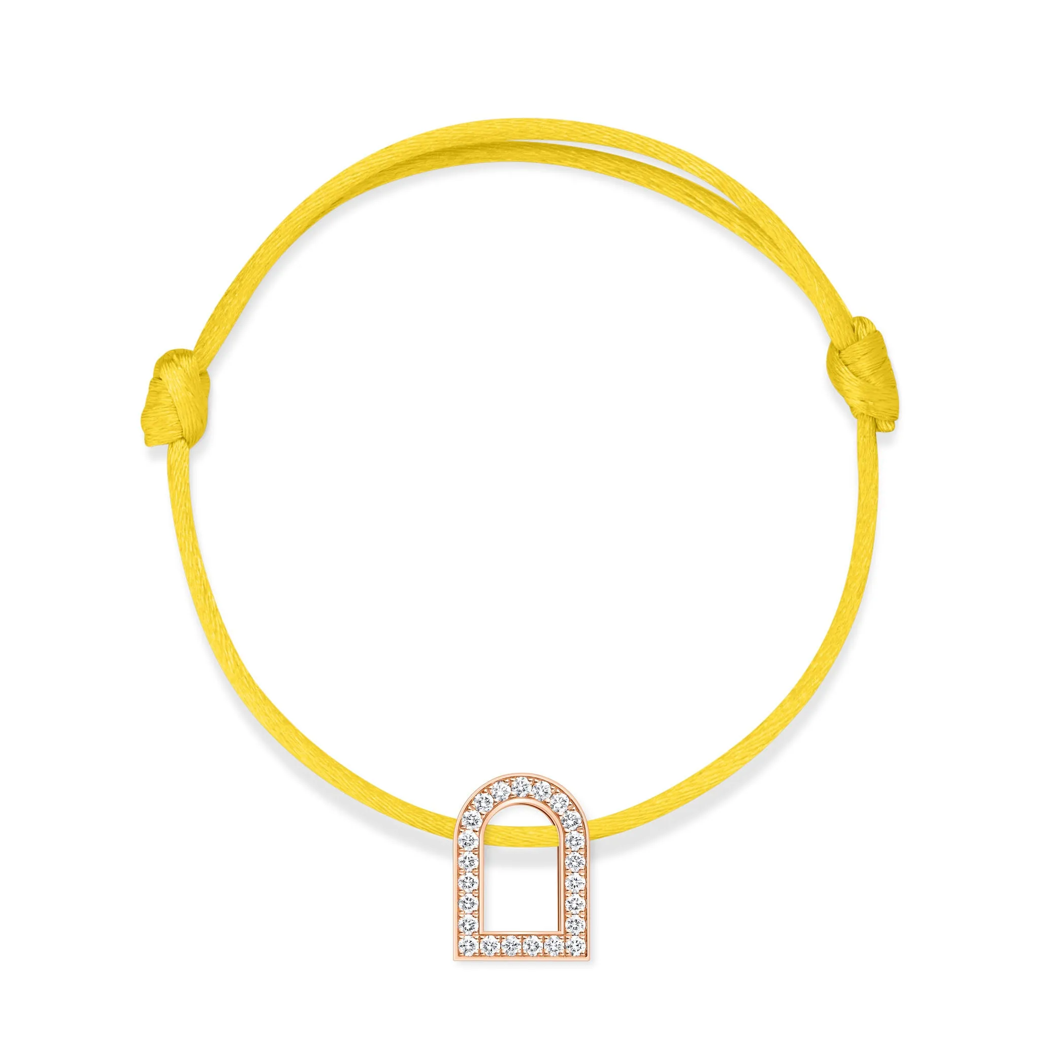 L'Arc Voyage Charm GM, 18k Rose Gold with Galerie Diamonds on Silk Cord Bracelet