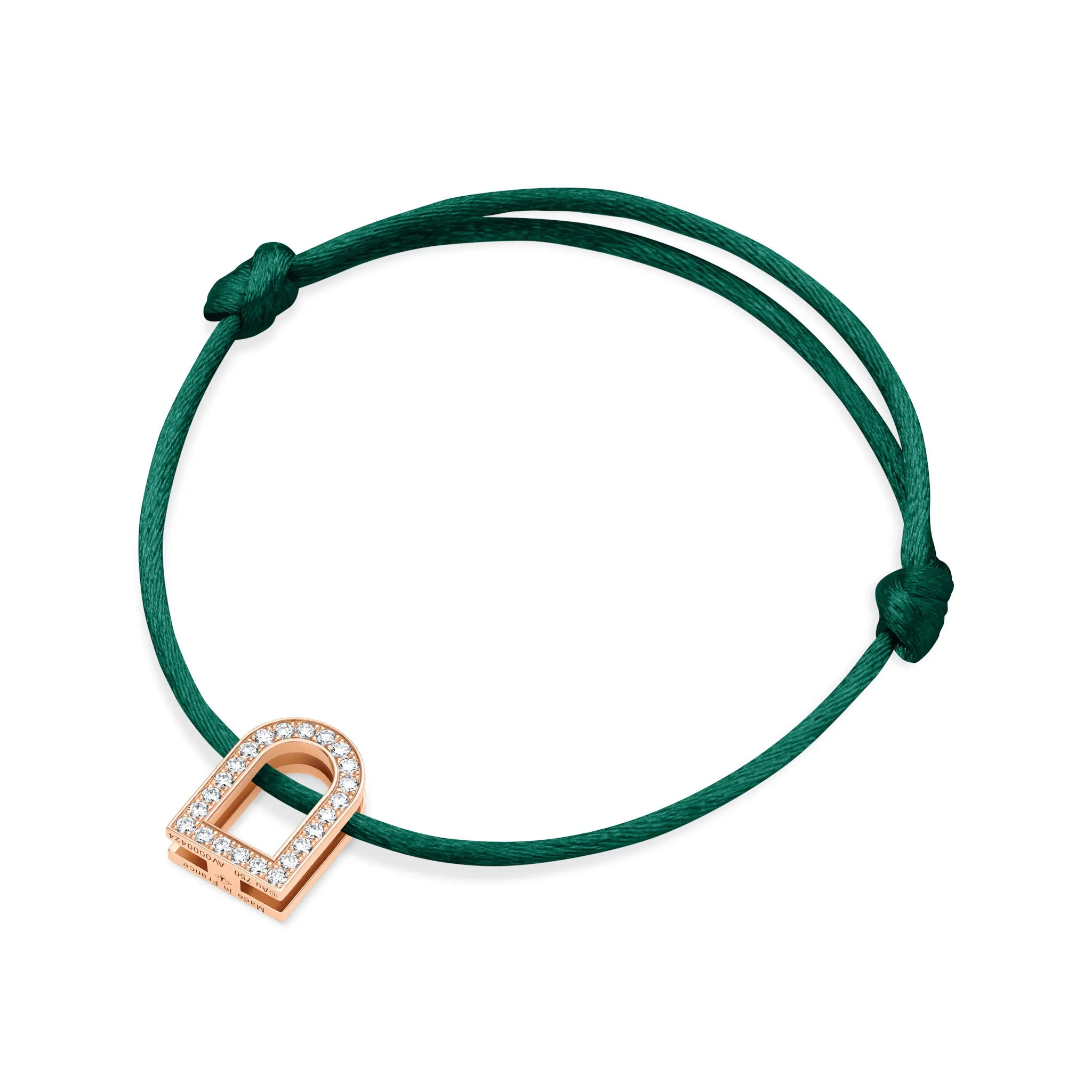 L'Arc Voyage Charm GM, 18k Rose Gold with Galerie Diamonds on Silk Cord Bracelet