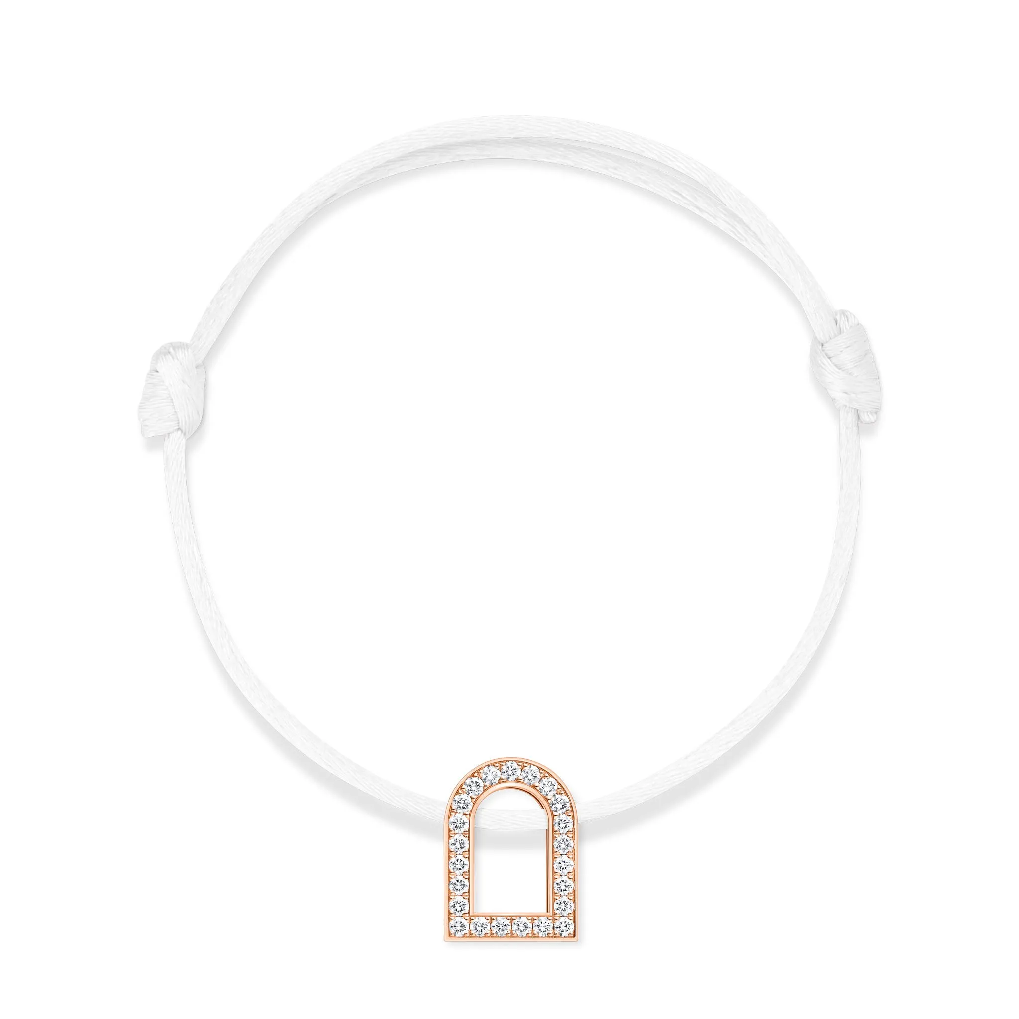 L'Arc Voyage Charm GM, 18k Rose Gold with Galerie Diamonds on Silk Cord Bracelet