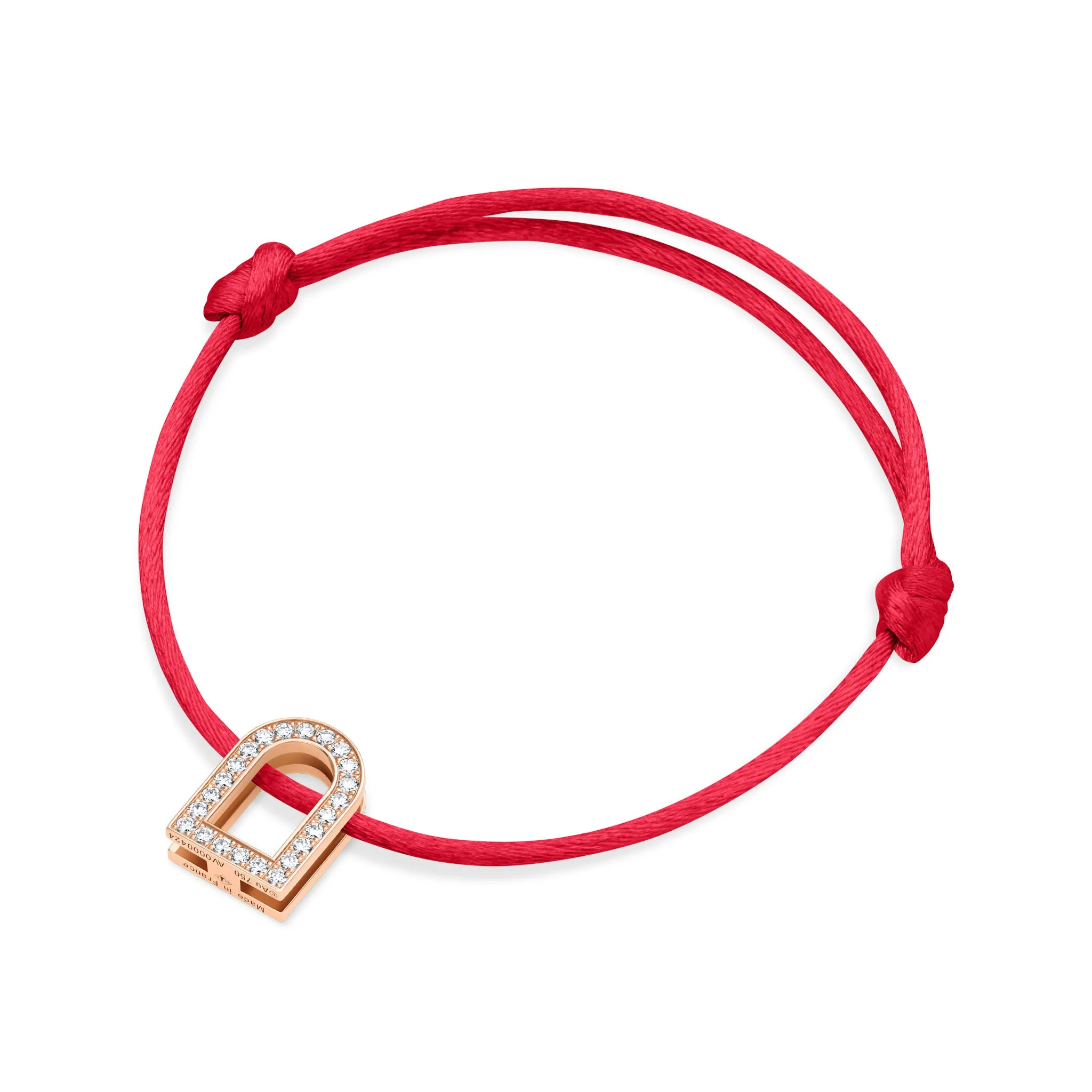 L'Arc Voyage Charm GM, 18k Rose Gold with Galerie Diamonds on Silk Cord Bracelet