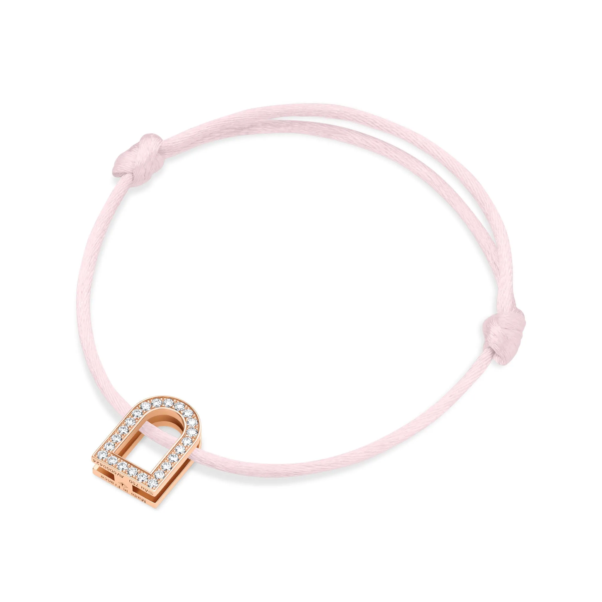 L'Arc Voyage Charm GM, 18k Rose Gold with Galerie Diamonds on Silk Cord Bracelet