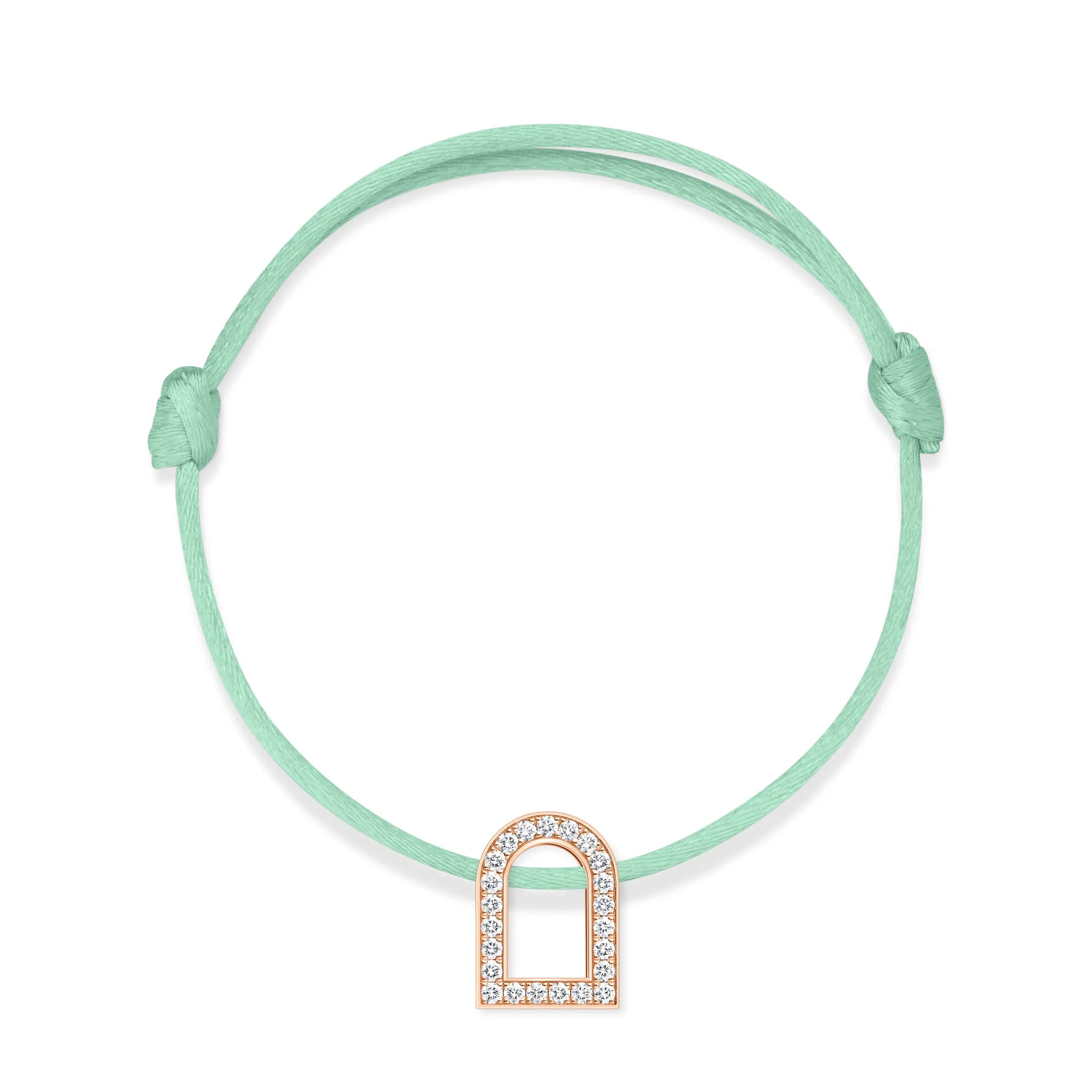 L'Arc Voyage Charm GM, 18k Rose Gold with Galerie Diamonds on Silk Cord Bracelet