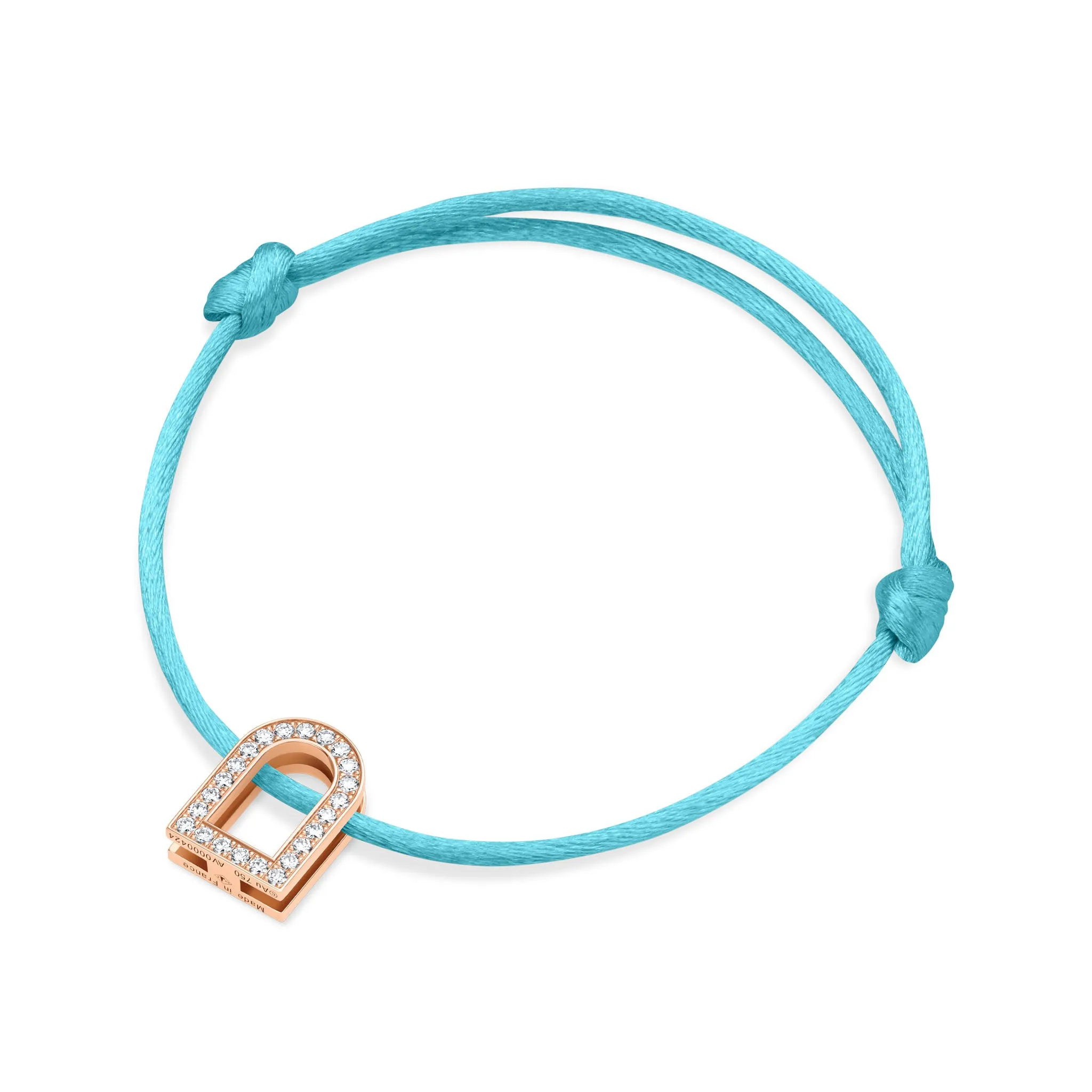 L'Arc Voyage Charm GM, 18k Rose Gold with Galerie Diamonds on Silk Cord Bracelet