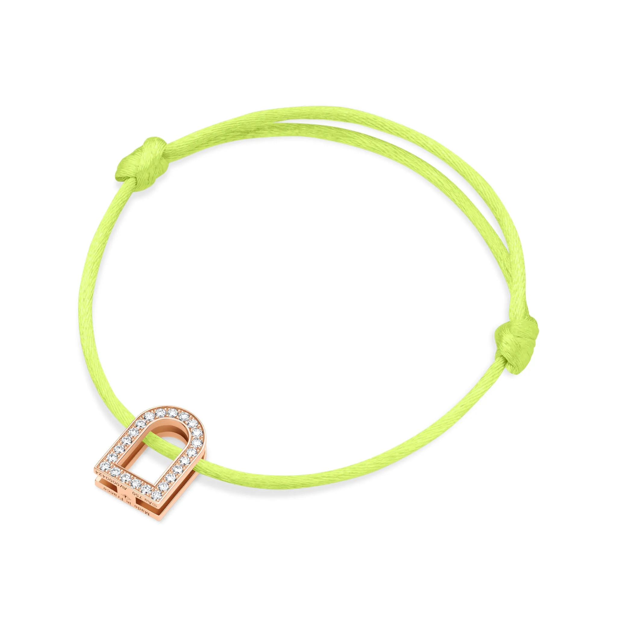 L'Arc Voyage Charm GM, 18k Rose Gold with Galerie Diamonds on Silk Cord Bracelet