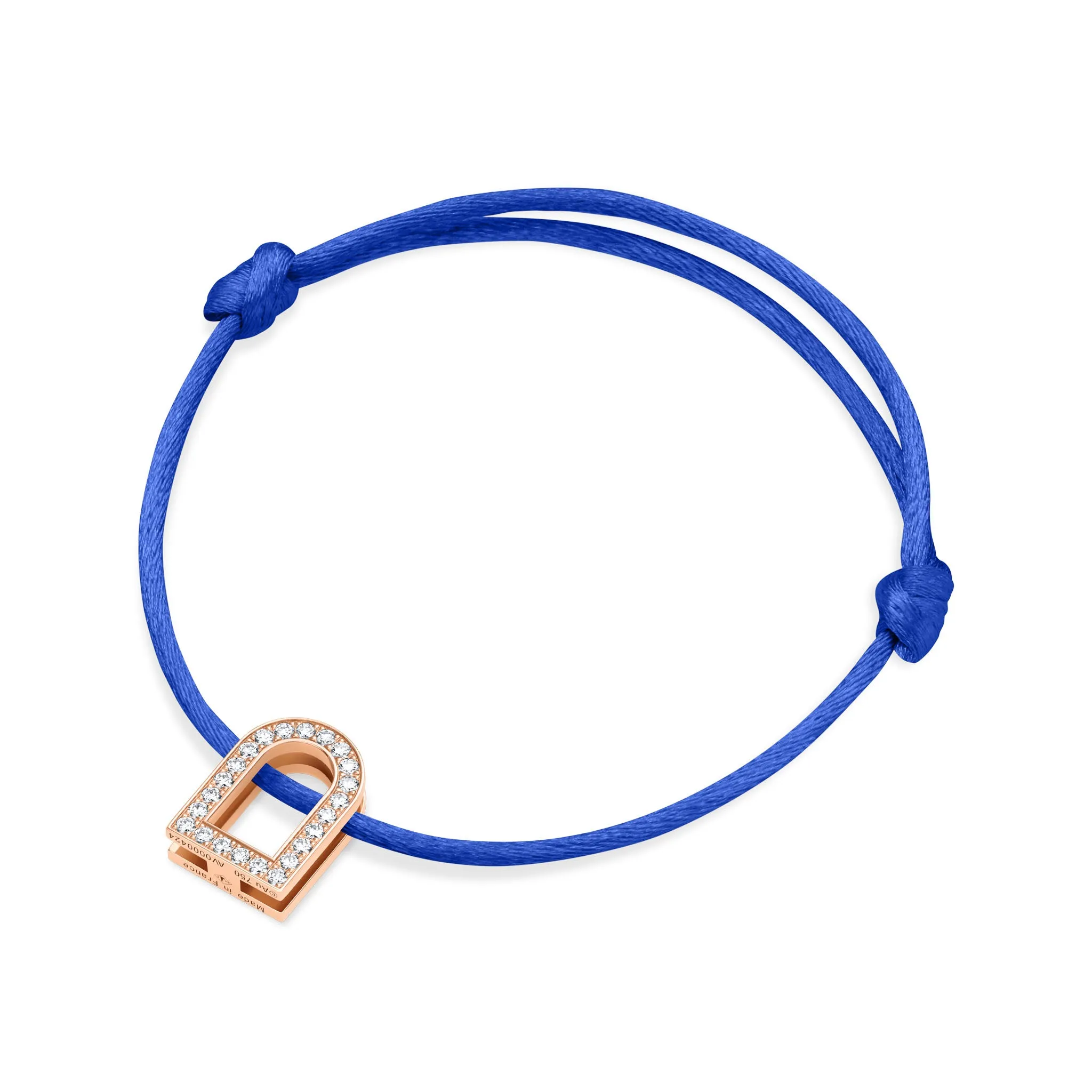 L'Arc Voyage Charm GM, 18k Rose Gold with Galerie Diamonds on Silk Cord Bracelet