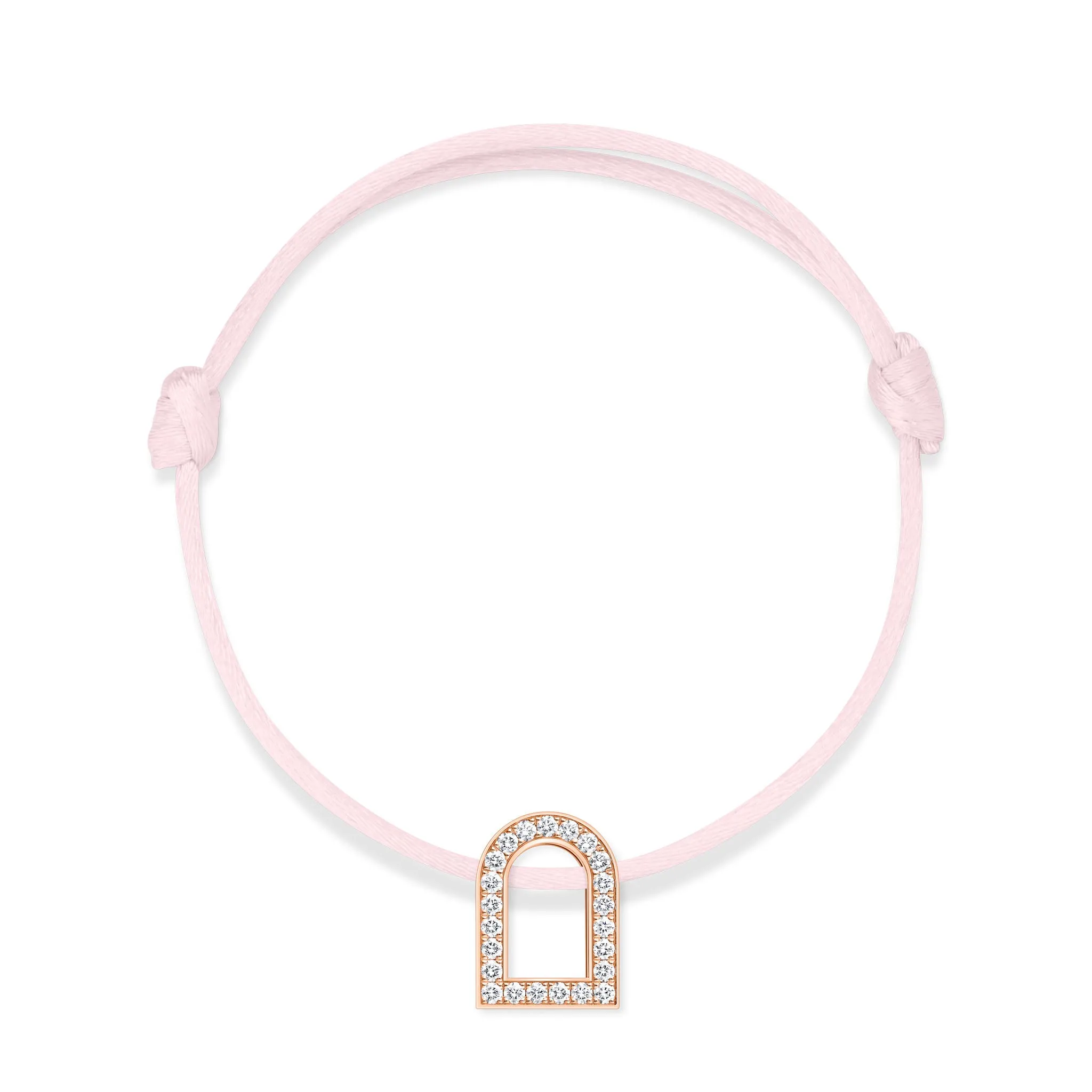 L'Arc Voyage Charm GM, 18k Rose Gold with Galerie Diamonds on Silk Cord Bracelet
