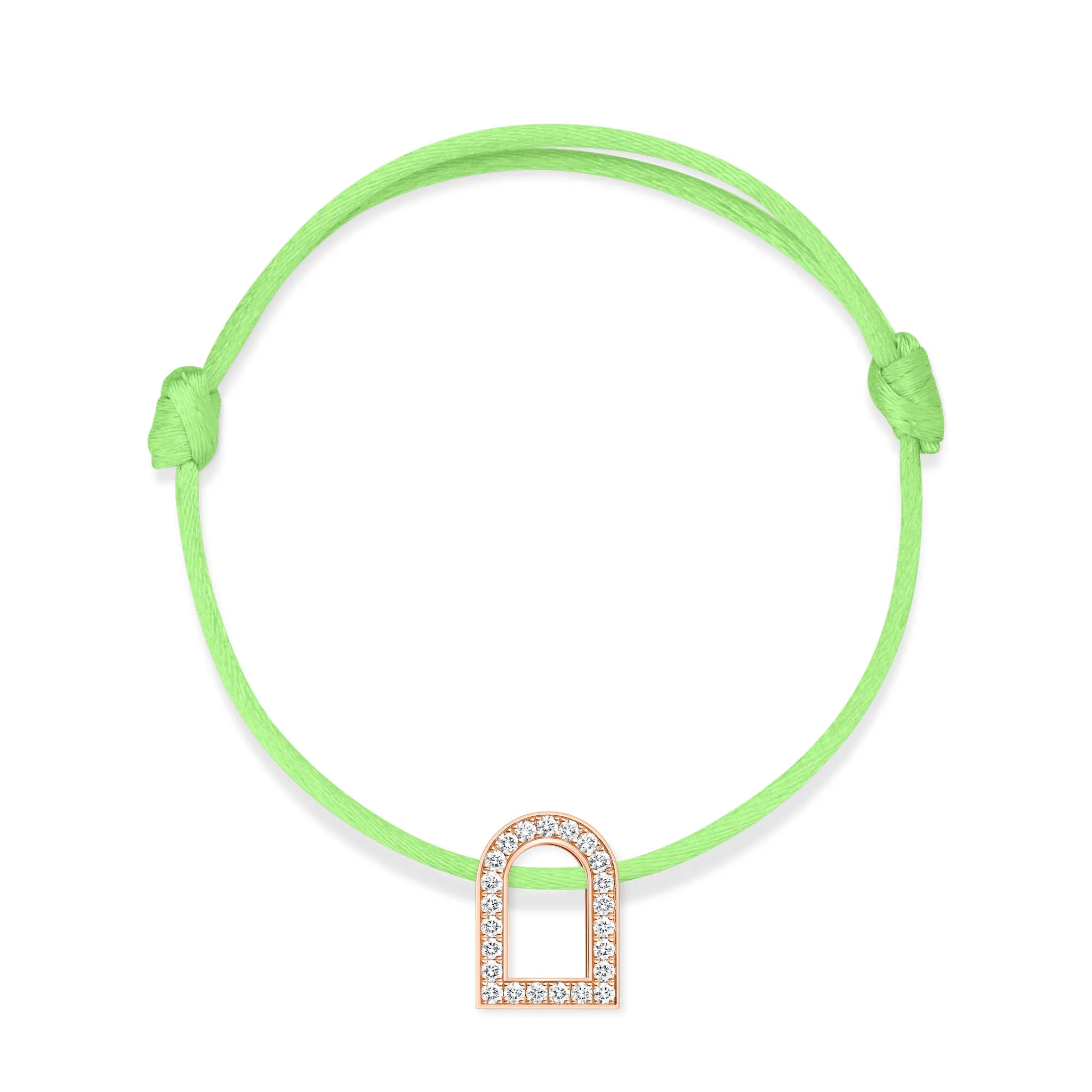 L'Arc Voyage Charm GM, 18k Rose Gold with Galerie Diamonds on Silk Cord Bracelet