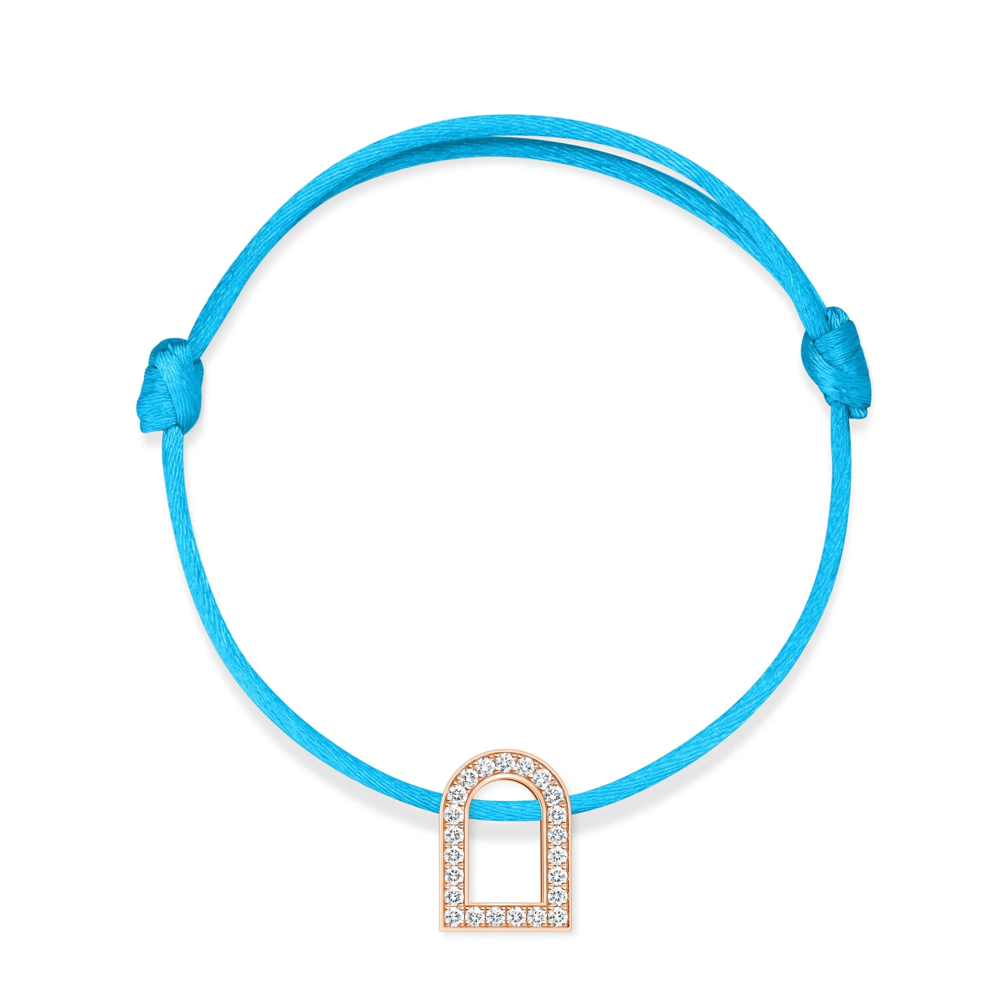 L'Arc Voyage Charm GM, 18k Rose Gold with Galerie Diamonds on Silk Cord Bracelet