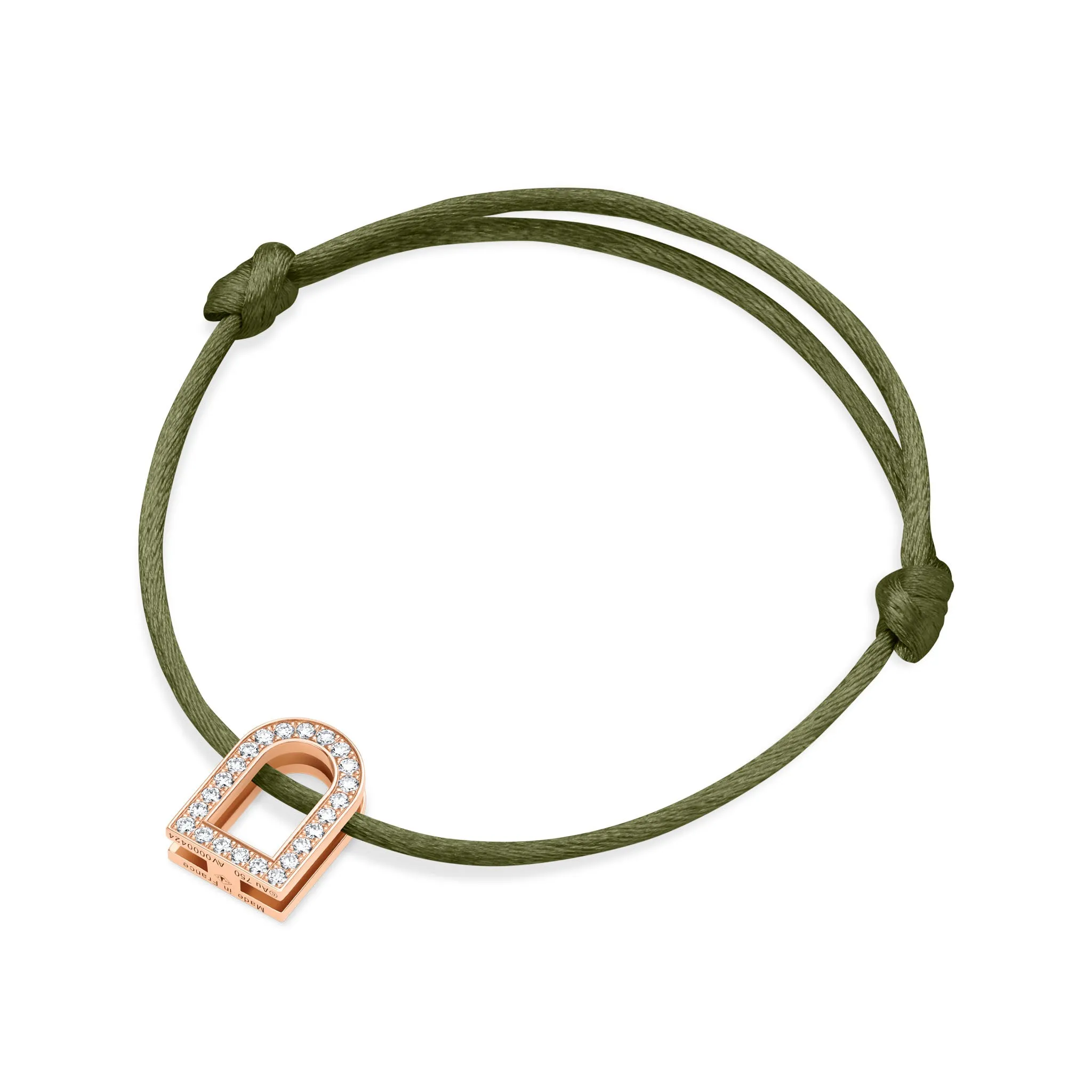 L'Arc Voyage Charm GM, 18k Rose Gold with Galerie Diamonds on Silk Cord Bracelet