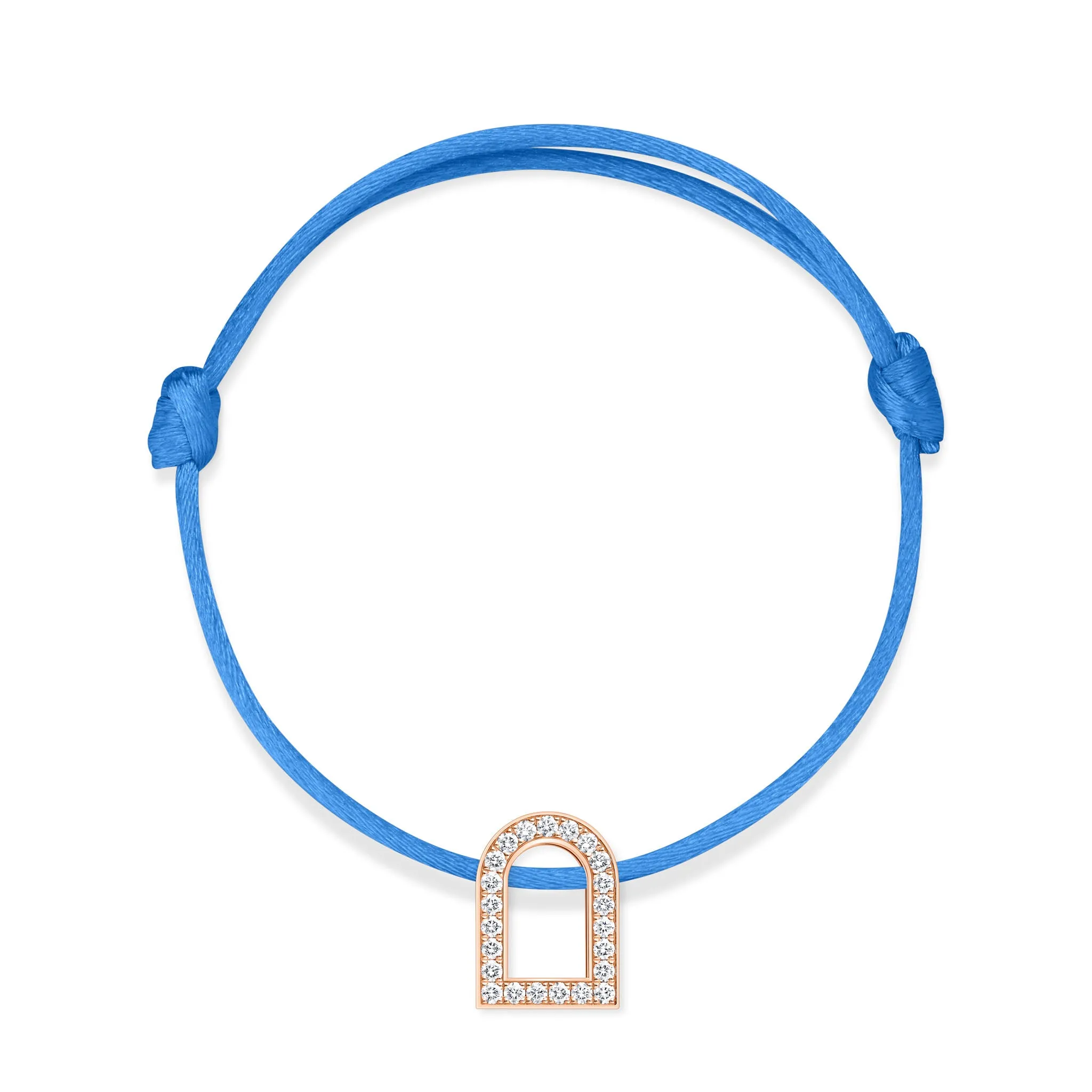 L'Arc Voyage Charm GM, 18k Rose Gold with Galerie Diamonds on Silk Cord Bracelet