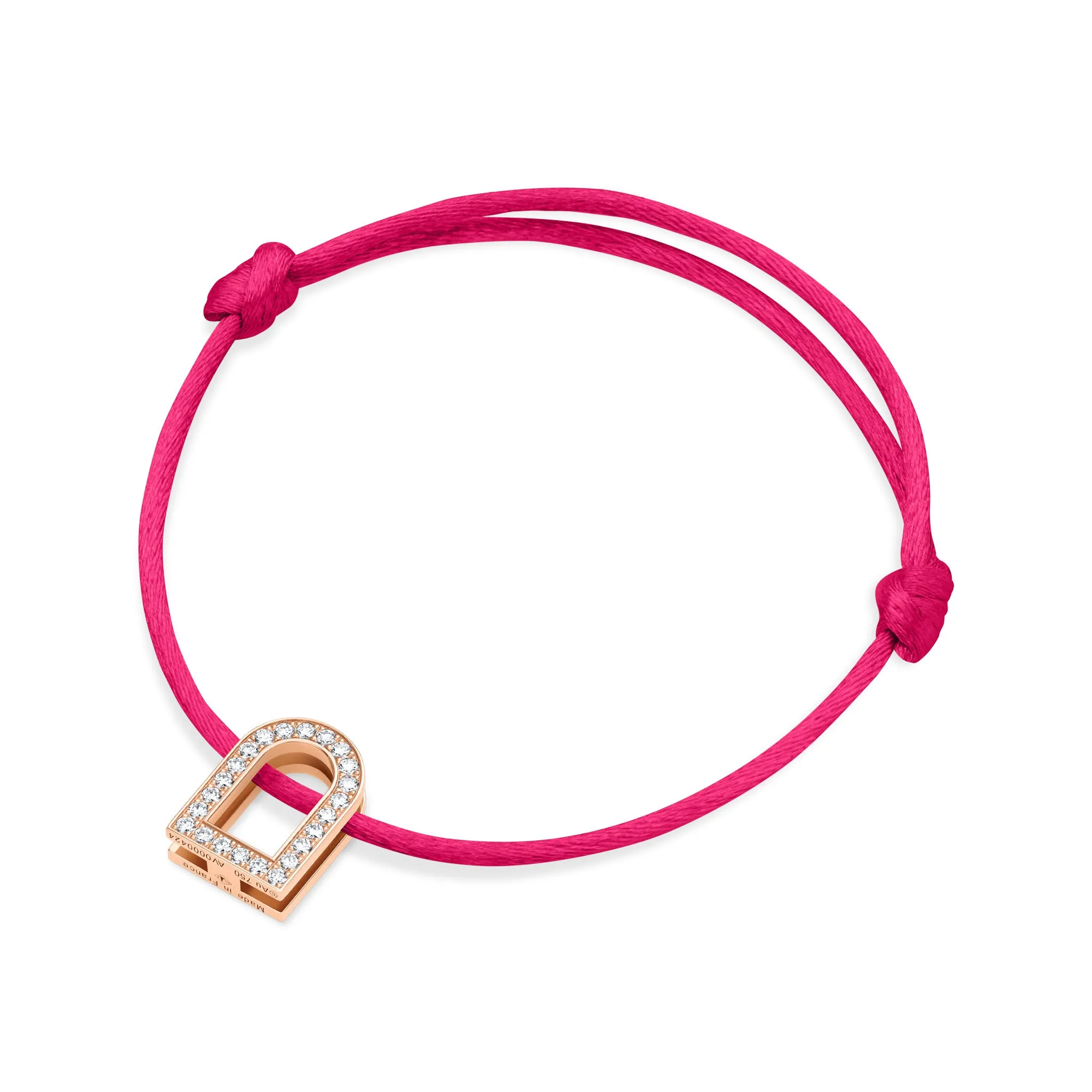 L'Arc Voyage Charm GM, 18k Rose Gold with Galerie Diamonds on Silk Cord Bracelet