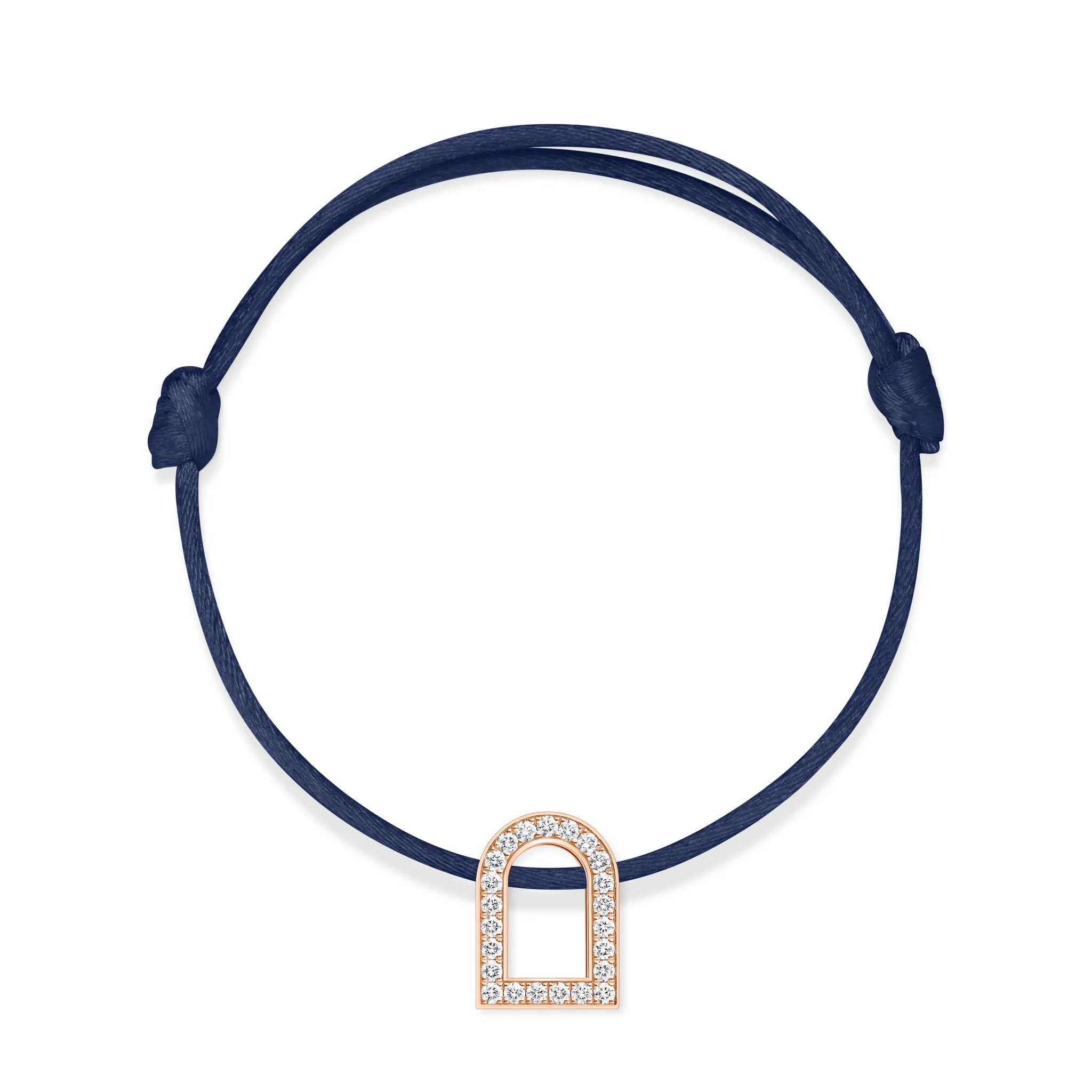 L'Arc Voyage Charm GM, 18k Rose Gold with Galerie Diamonds on Silk Cord Bracelet