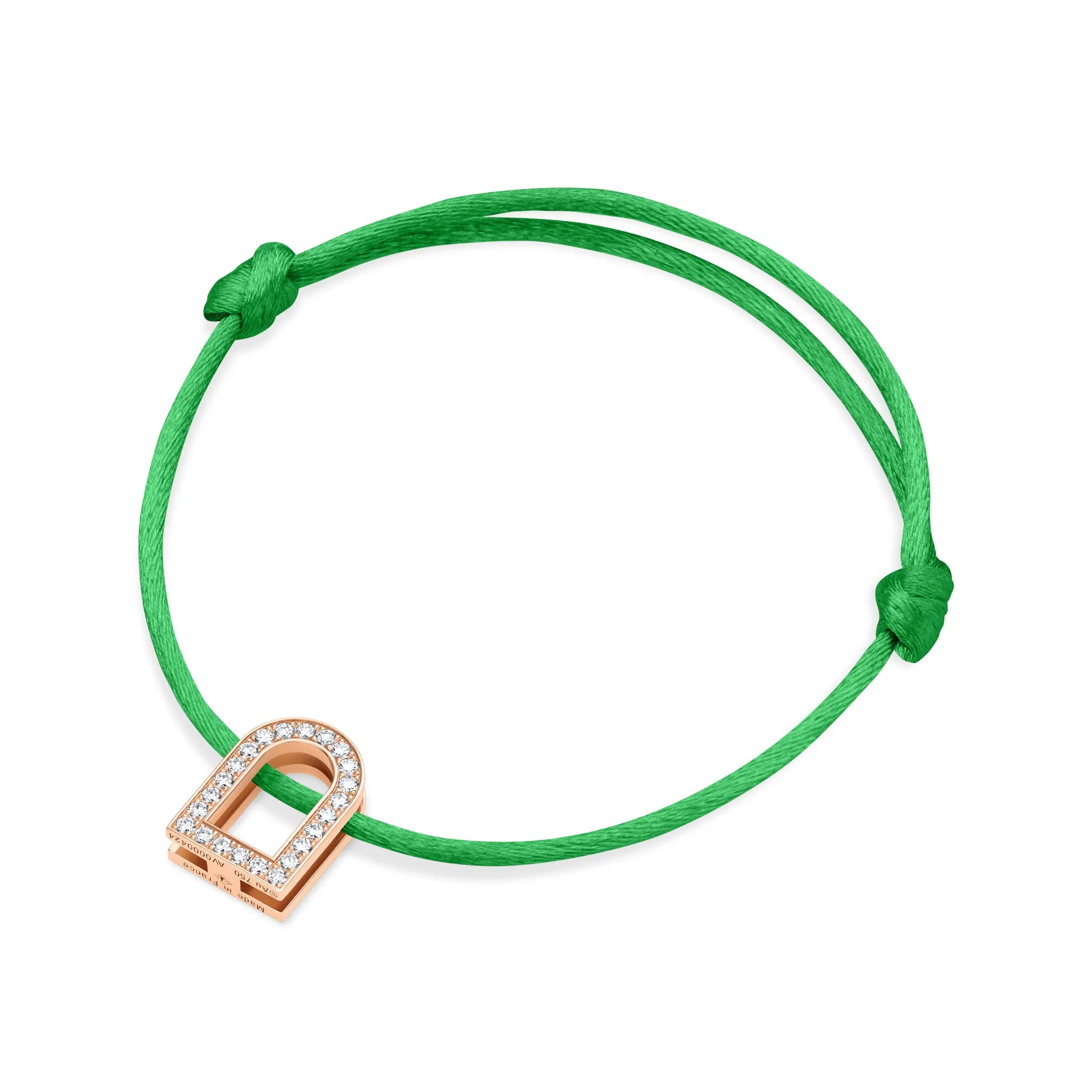 L'Arc Voyage Charm GM, 18k Rose Gold with Galerie Diamonds on Silk Cord Bracelet