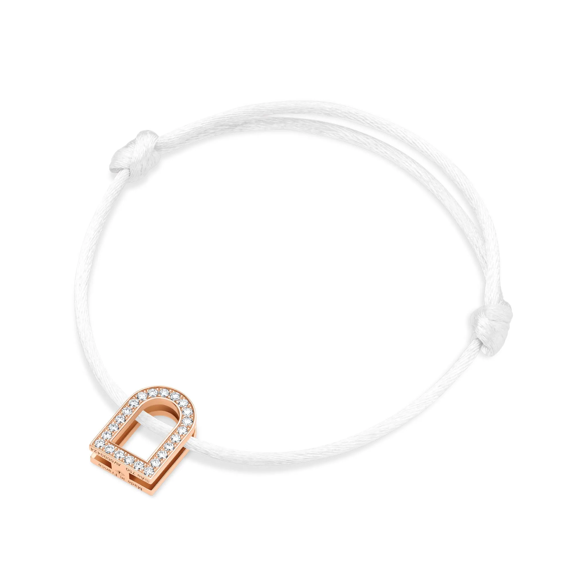 L'Arc Voyage Charm GM, 18k Rose Gold with Galerie Diamonds on Silk Cord Bracelet