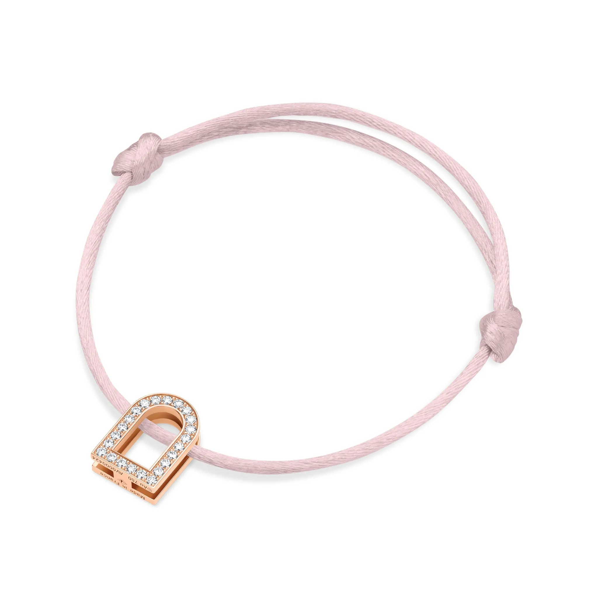 L'Arc Voyage Charm GM, 18k Rose Gold with Galerie Diamonds on Silk Cord Bracelet