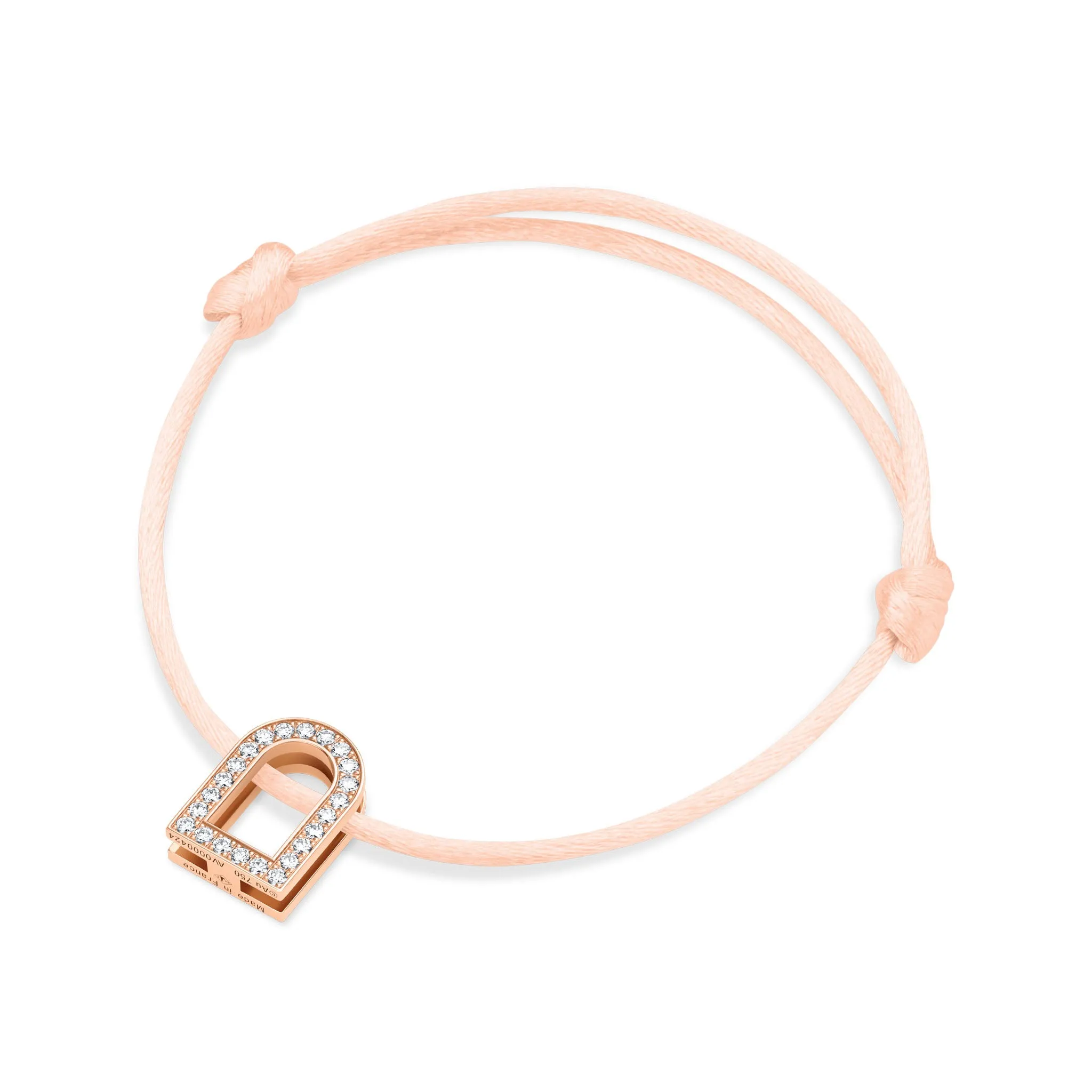 L'Arc Voyage Charm GM, 18k Rose Gold with Galerie Diamonds on Silk Cord Bracelet